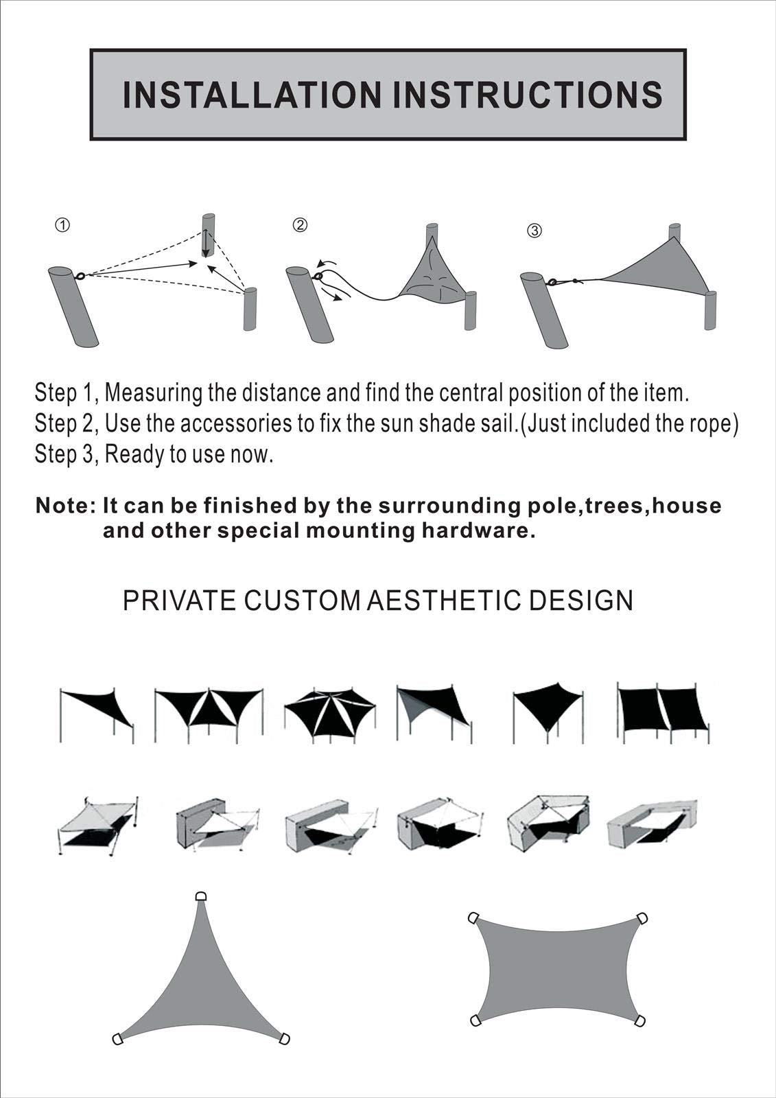 Insun 95% Sunscreen Anti UV Water Resistance Oxford Cloth Rectangle Sun Shade Sail Awning Shade for Outdoor Garden Patio Party Beige 10'x10'