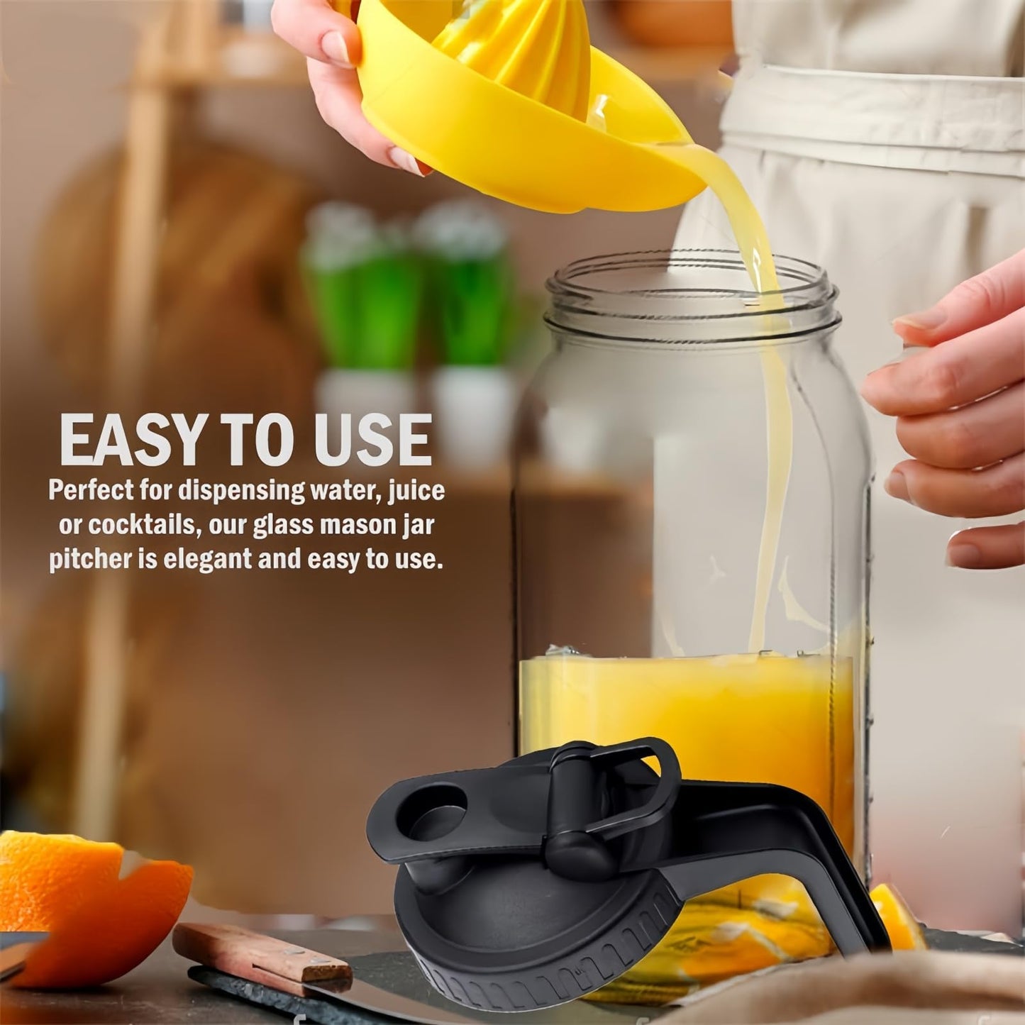 2 Pack 64 oz Glass Pitcher With Lid, Mason Jar Pitcher, Glass Sun Tea Jar for Ice Tea, 2 Quart Breast Milk Jug with Flip Cap Leak Proof, Cold Brew Coffee (2 PCS-64 oz)