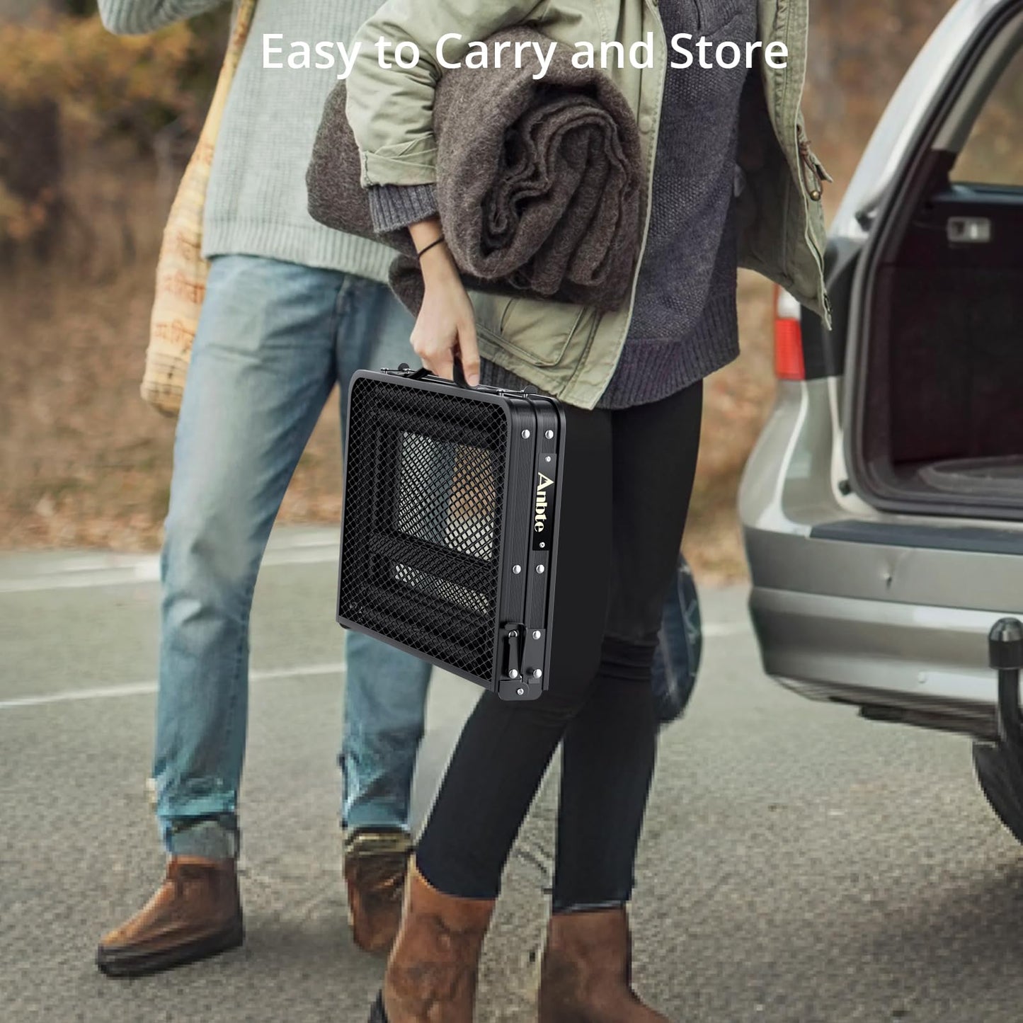 Anbte Folding Grill Table, Aluminum Camping Table Adjustable Height Max 27.5" Picnic Table Small Outdoor Table, Lightweight, Portable Handle for Travel Cooking BBQ Picnic, 22.8" x 16", Black