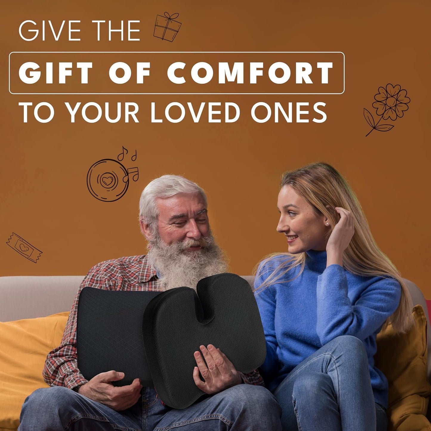 EcoNour Lumbar Support Pillow & Seat Cushion Back Support for Office Chair, Gaming, Wheel Chair & Car Seat | Gel Seat Cushion for Back and Butt Support, Tailbone, Sciatica & Coccyx Pain Relief