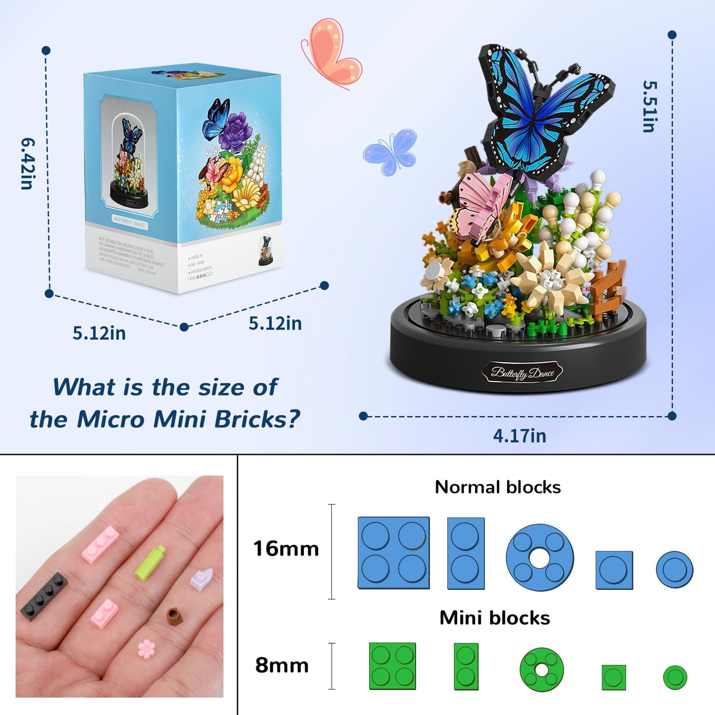 Flower Bouquet Building Kit for Adults, 530 PCS Animals Flowers Botanical Collection Mini Building Blocks Set, Valentine's Day for Her Mom Women Wife Girlfriend (Butterfly)
