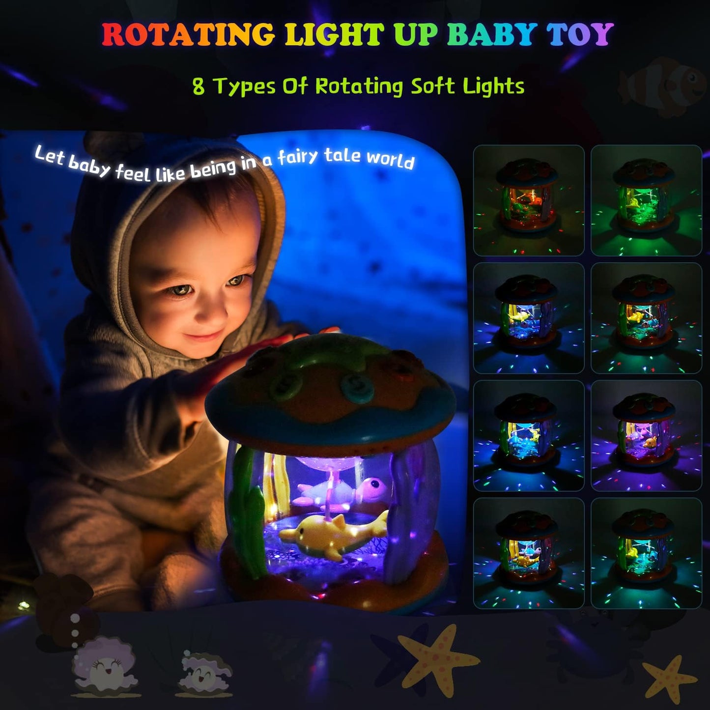 M SANMERSEN Baby Toys 6 to 12 Months - Ocean Projector Light Up Toys Musical Baby Toys for 12-18 Months Crawling Learning Tummy Time Toys for 1 2 3 Year Old Infant Boys Girls Gifts