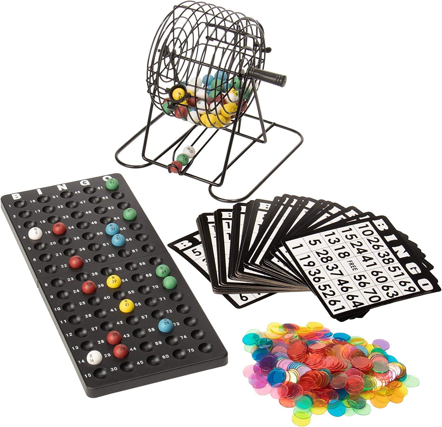 Bingo Game Set Deluxe 6-Inch Bingo with Colored Balls, 300 Bingo Chips and 50 Bingo Cards, Ages 14 and Up