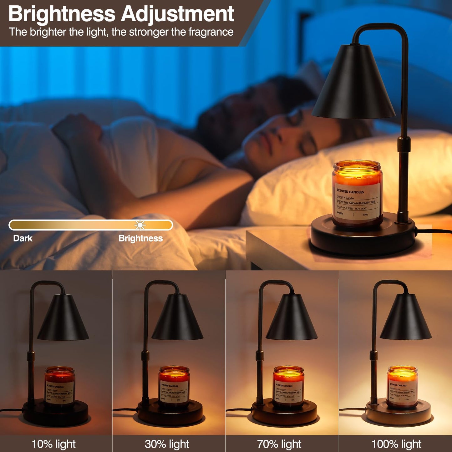 Suewow Candle Warmer Lamp, Adjustable Height, with Timer Dimmer, 2 Light Bulbs, Room Decor Wax Melt Warmer for Scented Wax, Gift for Mom (Black)