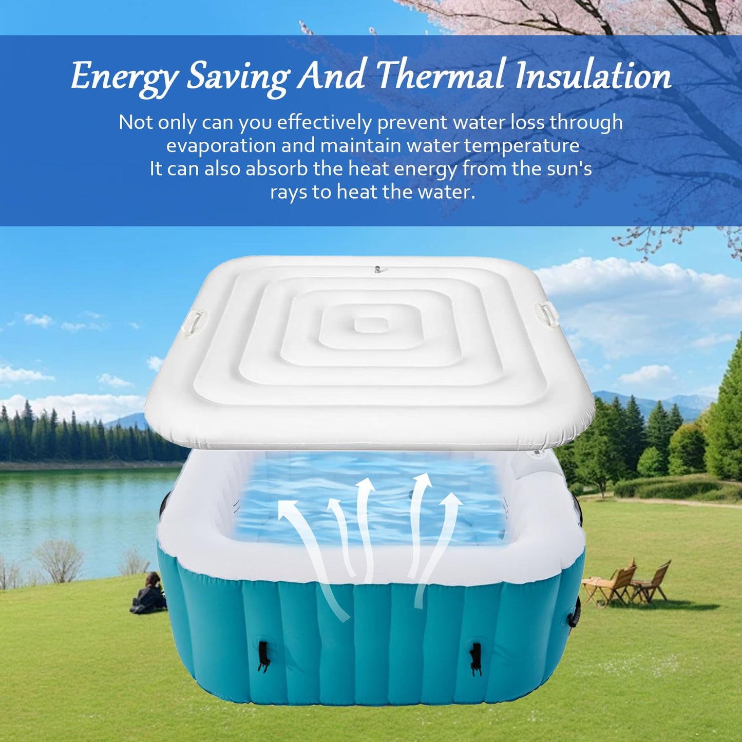 4.6 Ft Inflatable Hot Tub Cover, Square Hot Tub Cover Replacement Foldable Spa Covers Protector for Outdoor Inflatable Hot Tub, Rainproof and Tearproof