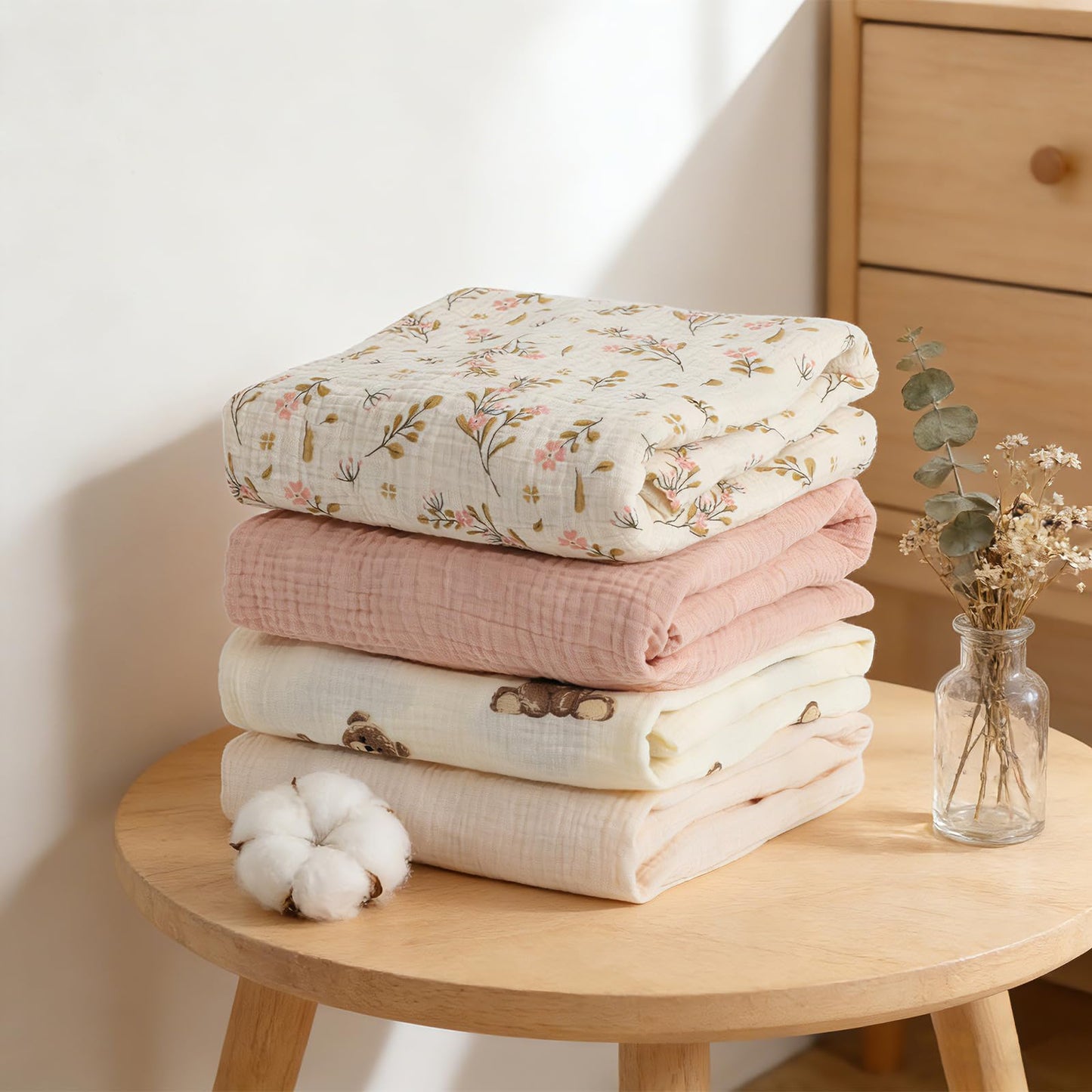 Organic Crib Sheets Fitted Crib Mattress Sheet 2 Pack 52x28 Inches 100% Muslin Cotton for Baby Girls & Boys, Soft Boho Neutral Toddler Bed Sheets Fits Well Standard Size Crib Mattress 28x52 Inches
