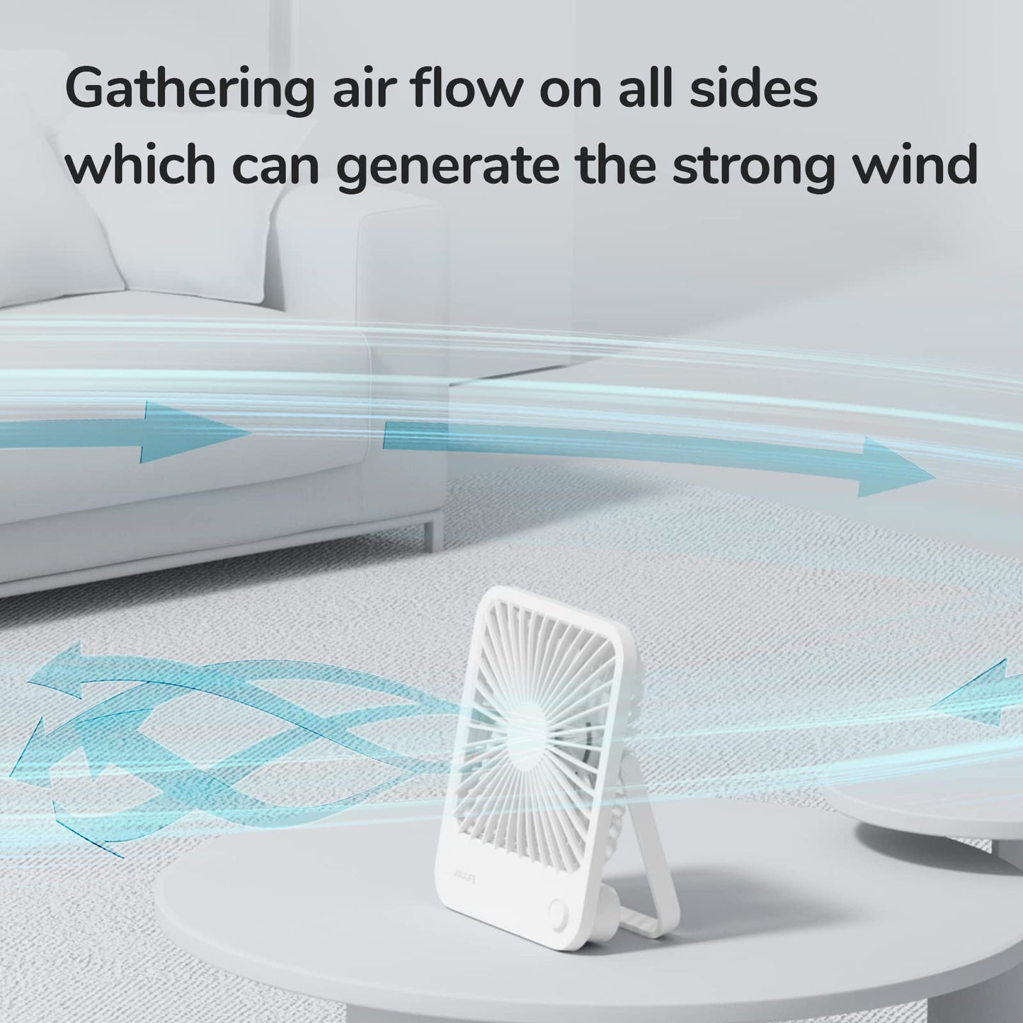 JISULIFE Desk Fan Battery Rechargeable, 4500mAh 180°Foldable Portable Personal Fan, 4 Speeds Adjustable Long Battery-life for Home Office Travel Outdoor-White