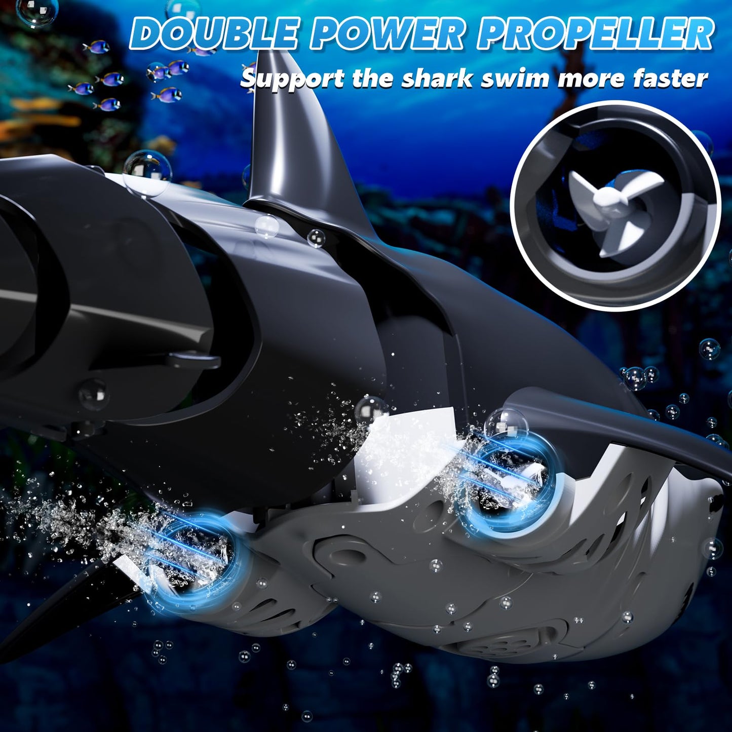 Remote Control Shark Toys for Boys Kids, 1:18 Scale High Simulation Shark for Pool, 2.4Ghz Electric RC Shark Boat Fish Toys with Light & Spray, Toy Shark Gifts for 5 6 7 8 9 Year olds Kid Boys Girls