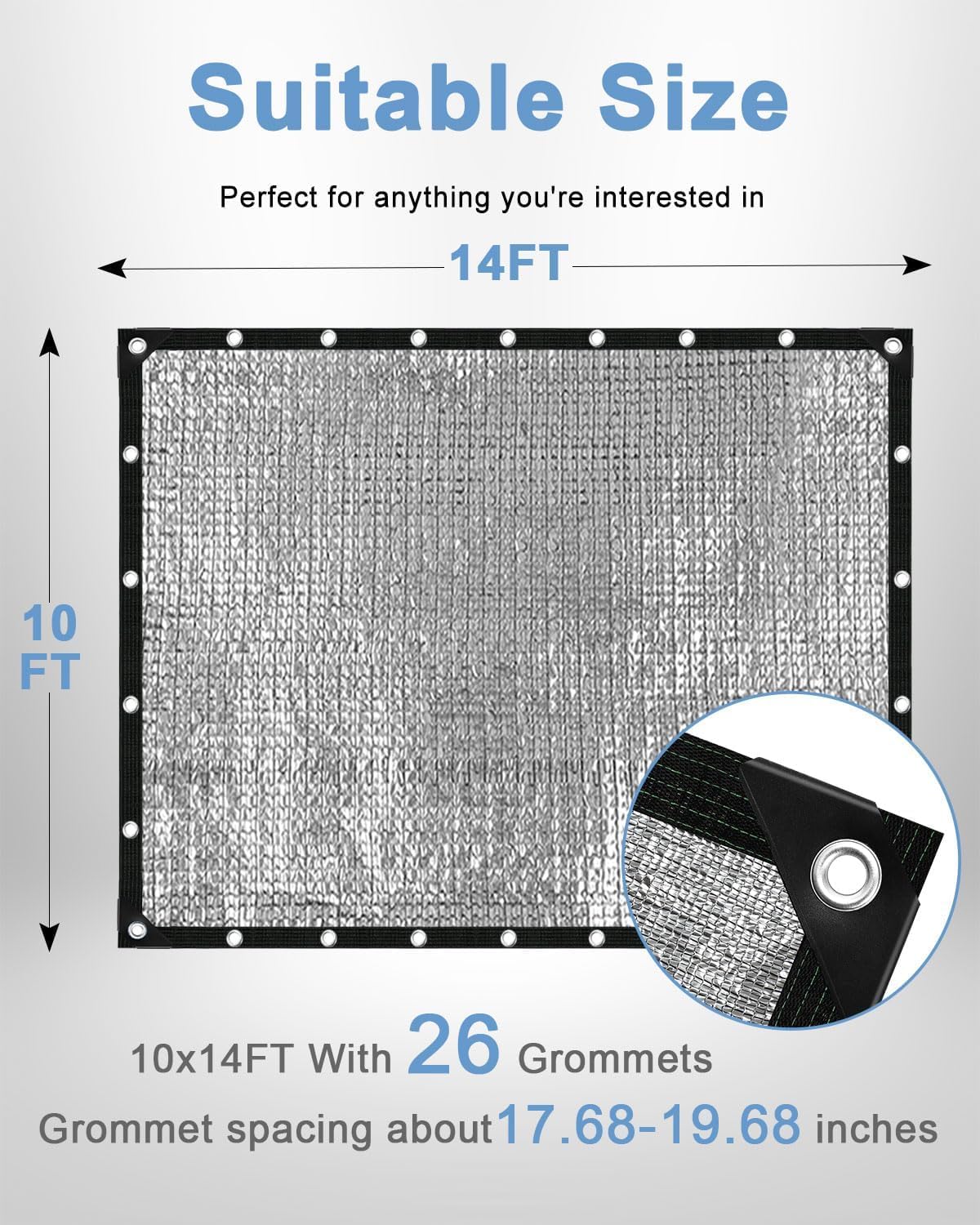 vensovo 95% Aluminet Shade Cloth - 10x14FT Reflective Aluminium Shade Netting Sun Shade Cover with Grommets for Cars, Dogs, Outdoor, RV, Patio