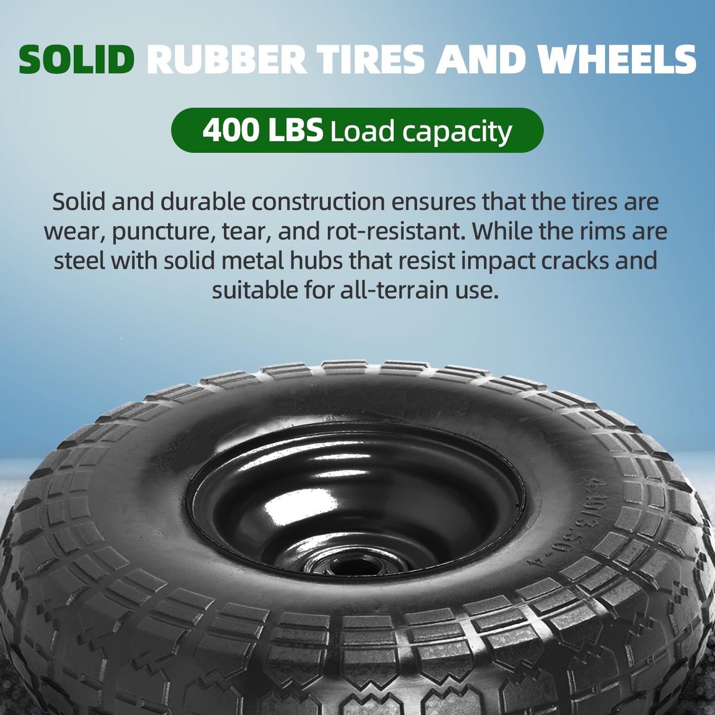 AR-PRO (2 Pack) 4.10/3.50-4 Flat Free Tire and Wheel, 10-Inches Solid Tires for Wheelbarrow, Dolly, Hand Truck, Wagon, Garden Cart, Generator Wheels Replacement - 5/8" Bearings, 2.2" Offset Hub