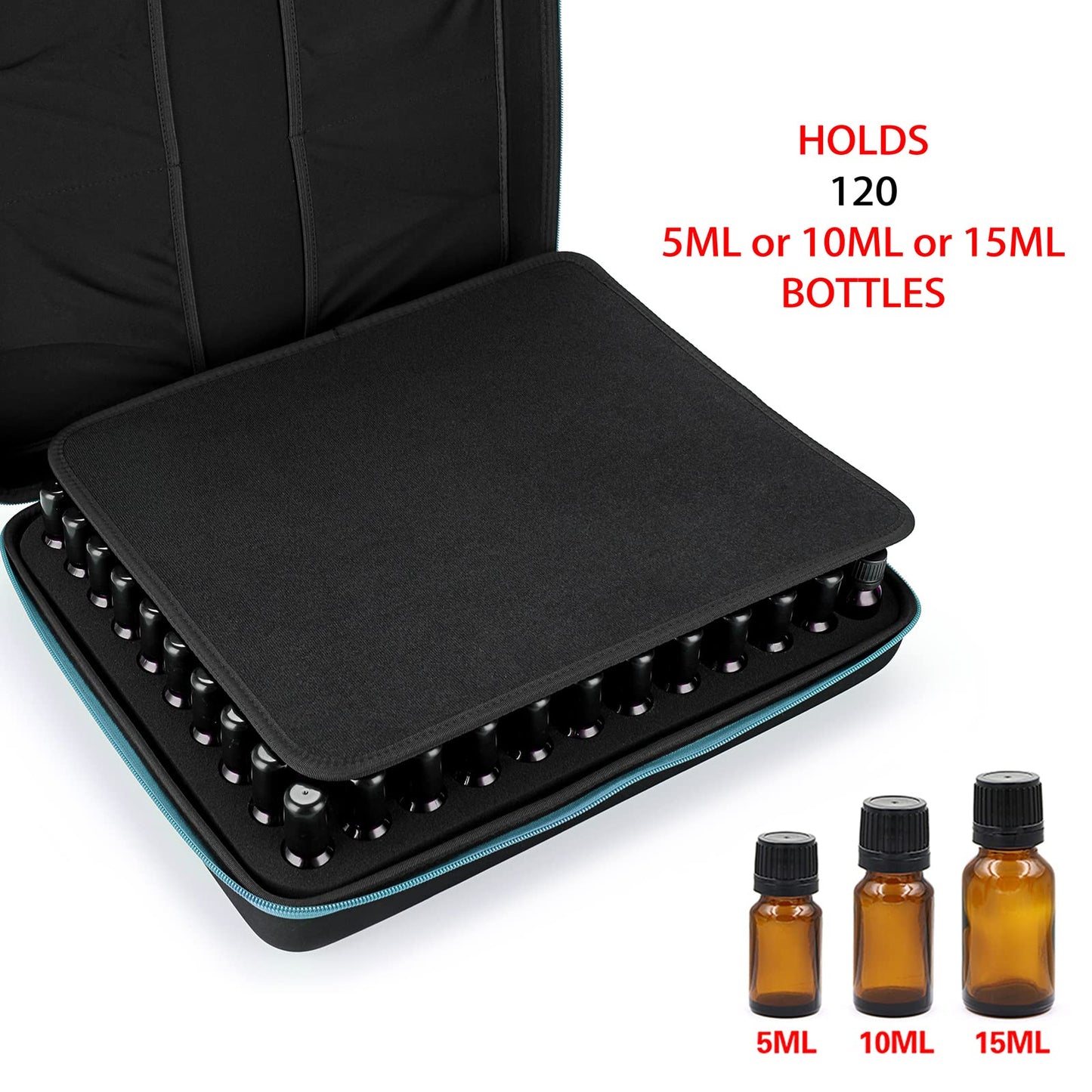 Hipiwe 120 Bottle EVA Essential Oil Storage Carrying Case Hard Shell Exterior Essential Oils Organizer Holder Traveling Bag with Foam Insert, Holds 5ml 10ml 15ml Essential Oils, Black+Blue, X-Large,