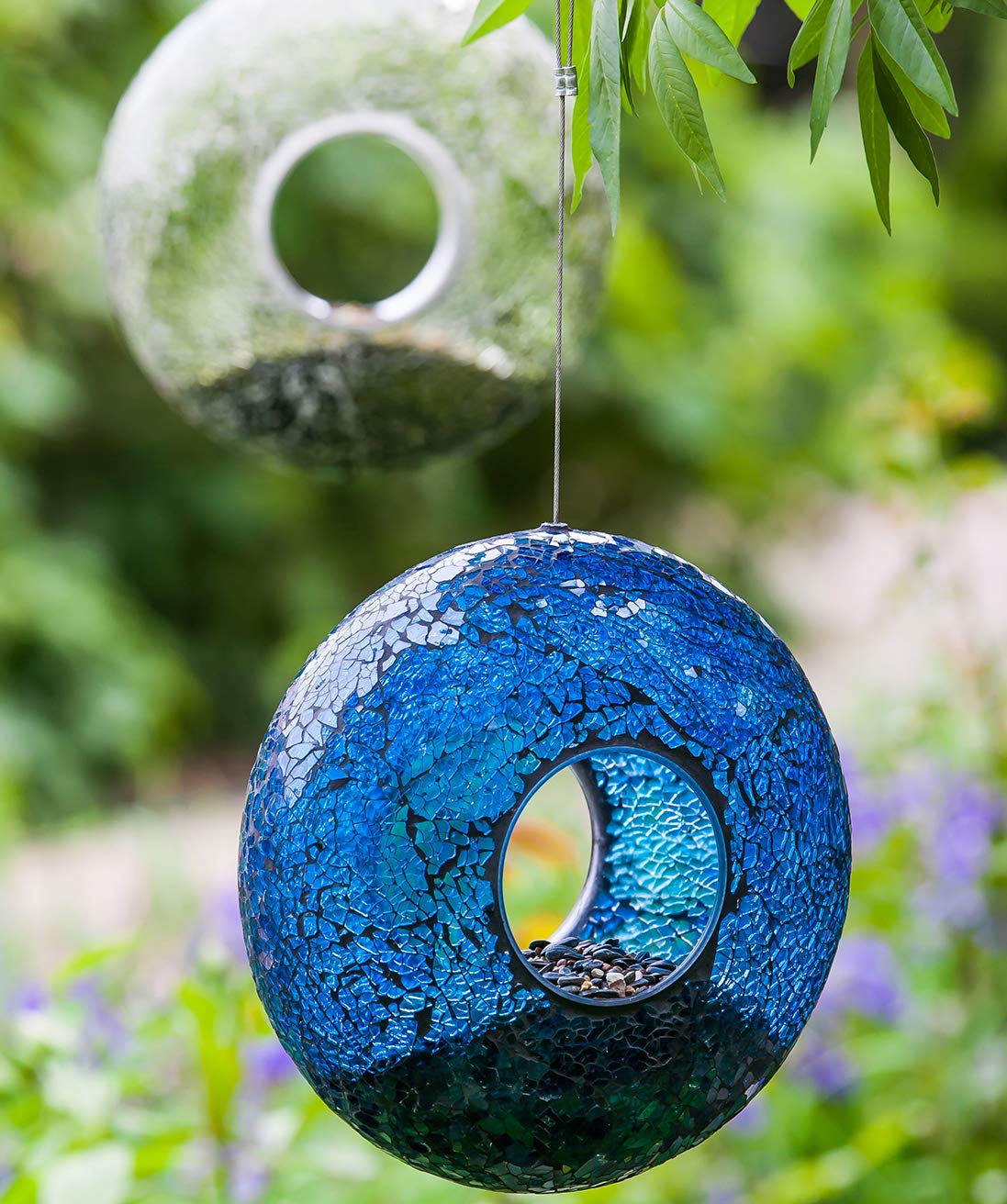 Mosaic Bird Feeder Circle Hanging Birdfeeder for Outdoor Garden Decoration