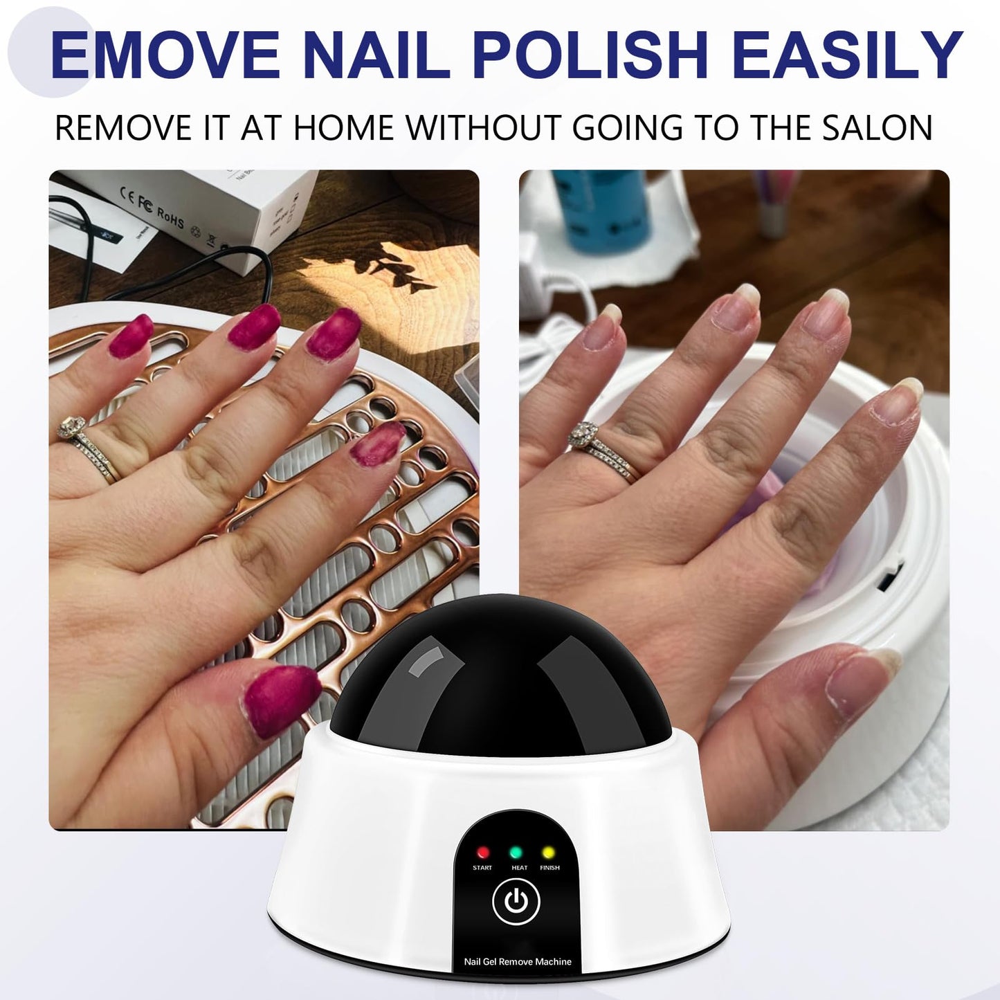 Nail Soaking Bowl Electric Soak off Bowl Manicure Nail Polish Remover Machine for Acrylic Nails Gel Polish Dip Powder, with Silver Cuticle Remover Nail Pusher, White