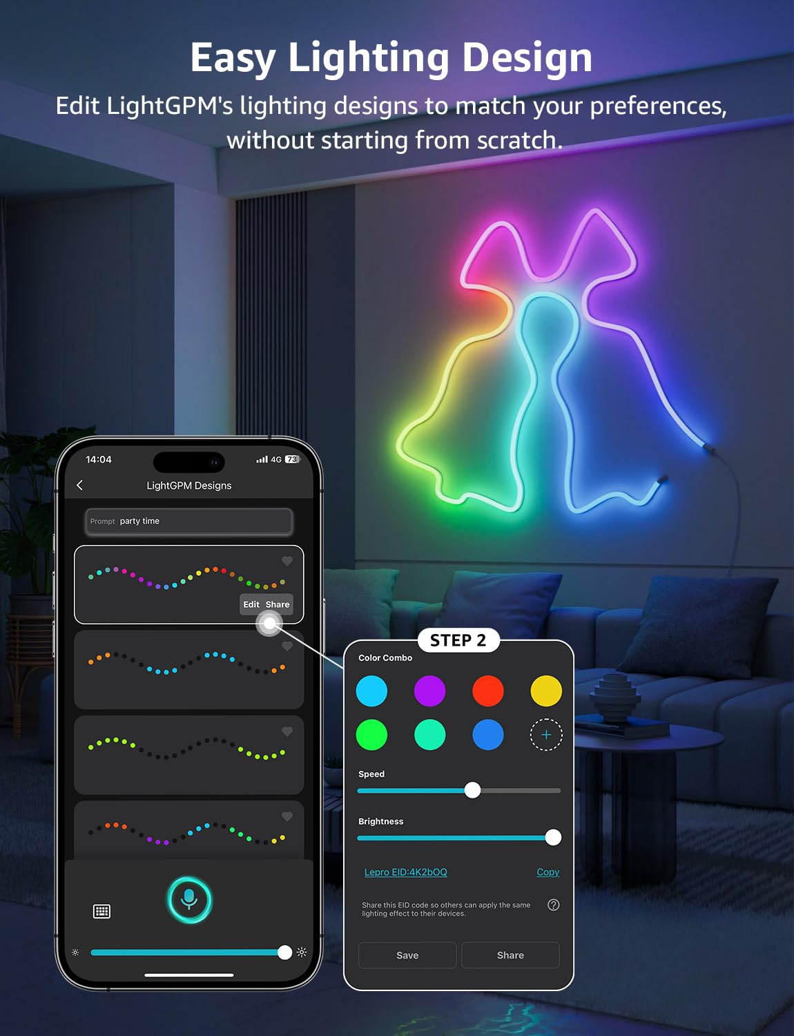 Lepro N1 AI LED Neon Lights, RGBIC LED Lights, Work with Google/Alexa, Personalized AI Lighting Designer, IP65 Outdoor Led Strip Lights Waterproof, Music Sync, LED Lights Strip for Bedroom, 20FT
