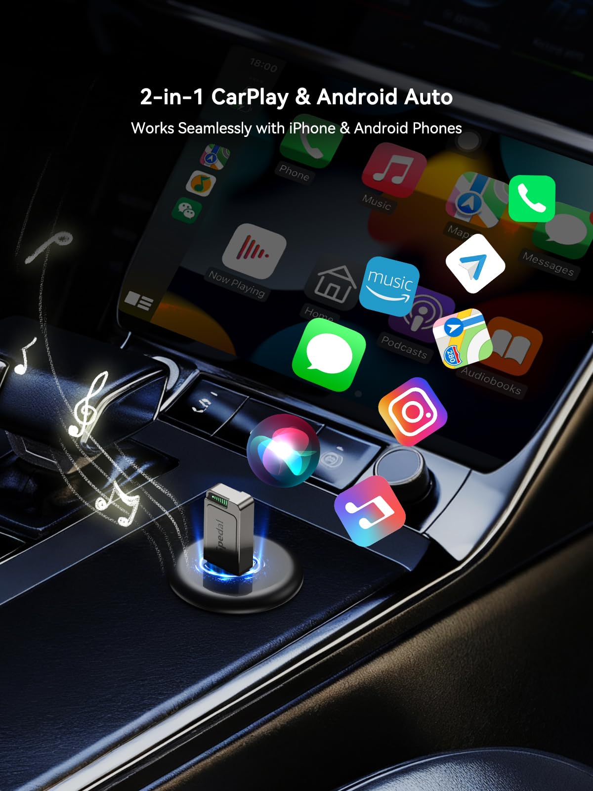 Spedal Wireless CarPlay & Android Auto Adapter – Compact USB-A/C Plug & Play Dongle, Converts Wired to Wireless, Retains OEM Controls, Fast Auto-Connect for iOS 10+/Android 11+ Cars 2016+ (Silver)