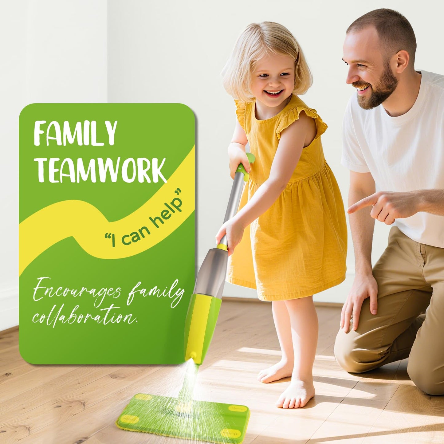 Yasterd Kids Spray Mop, Fun & Functional Toddler Mop Cleaning Set,Real Working Mini Mop, Pretend Play Toy –Includes Spray Bottle,Washable Microfiber Pads, Montessori Toddler Cleaning Toy Set -Green