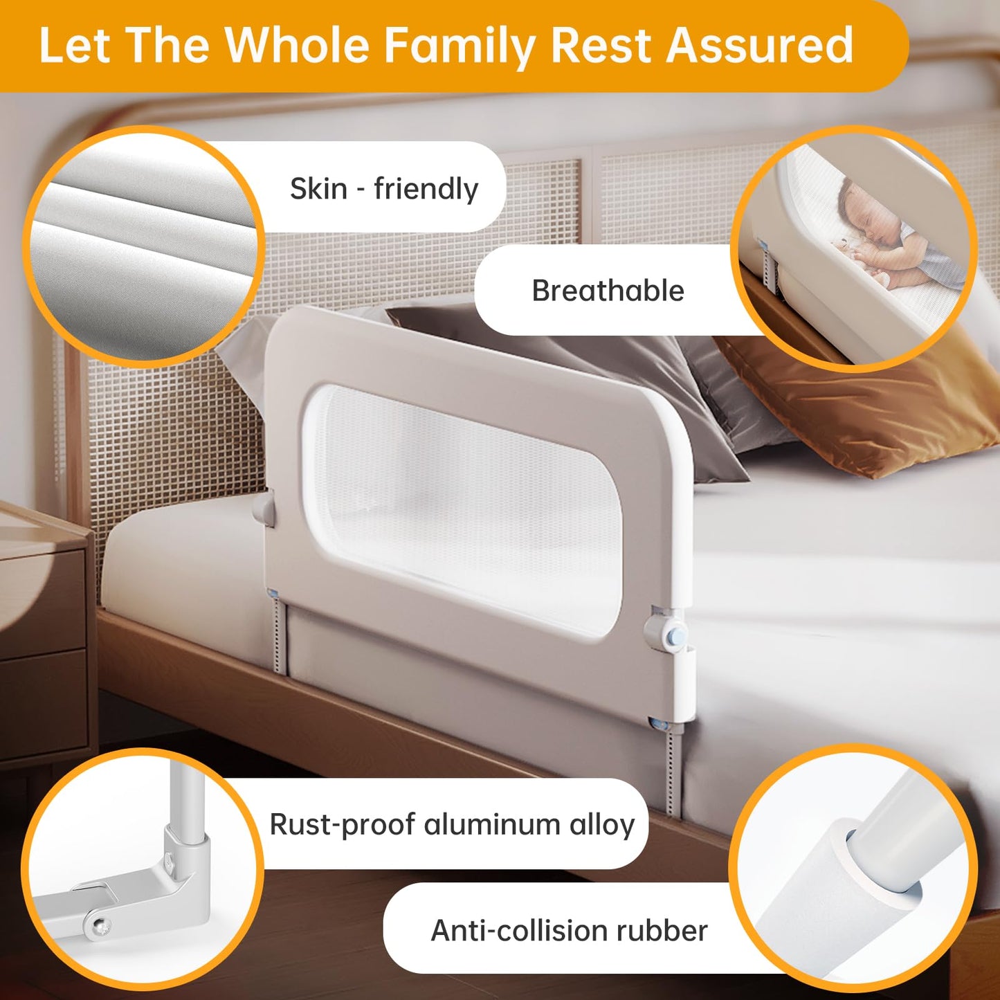Baby Bed Rail Guard for Toddler - 32in Adjustable Heights, Swing Down Bed Rail, Extra Tall Child Safety Side Bed Rails for Kids - Foldable Toddler Bed Rail for Queen, King, Twin, Full Size Beds