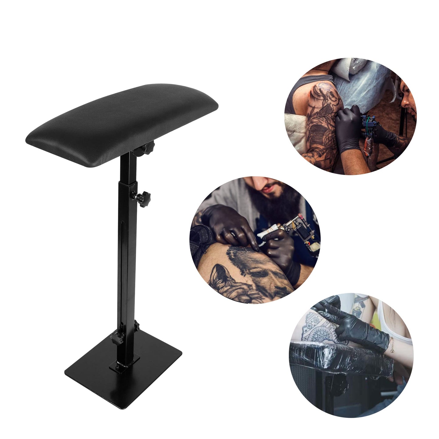 Square Iron Tattoo Armrest - Heavy Duty, Adjustable Height & Tilt, Leg Rest Stand with PU Leather Arm Bar Pad