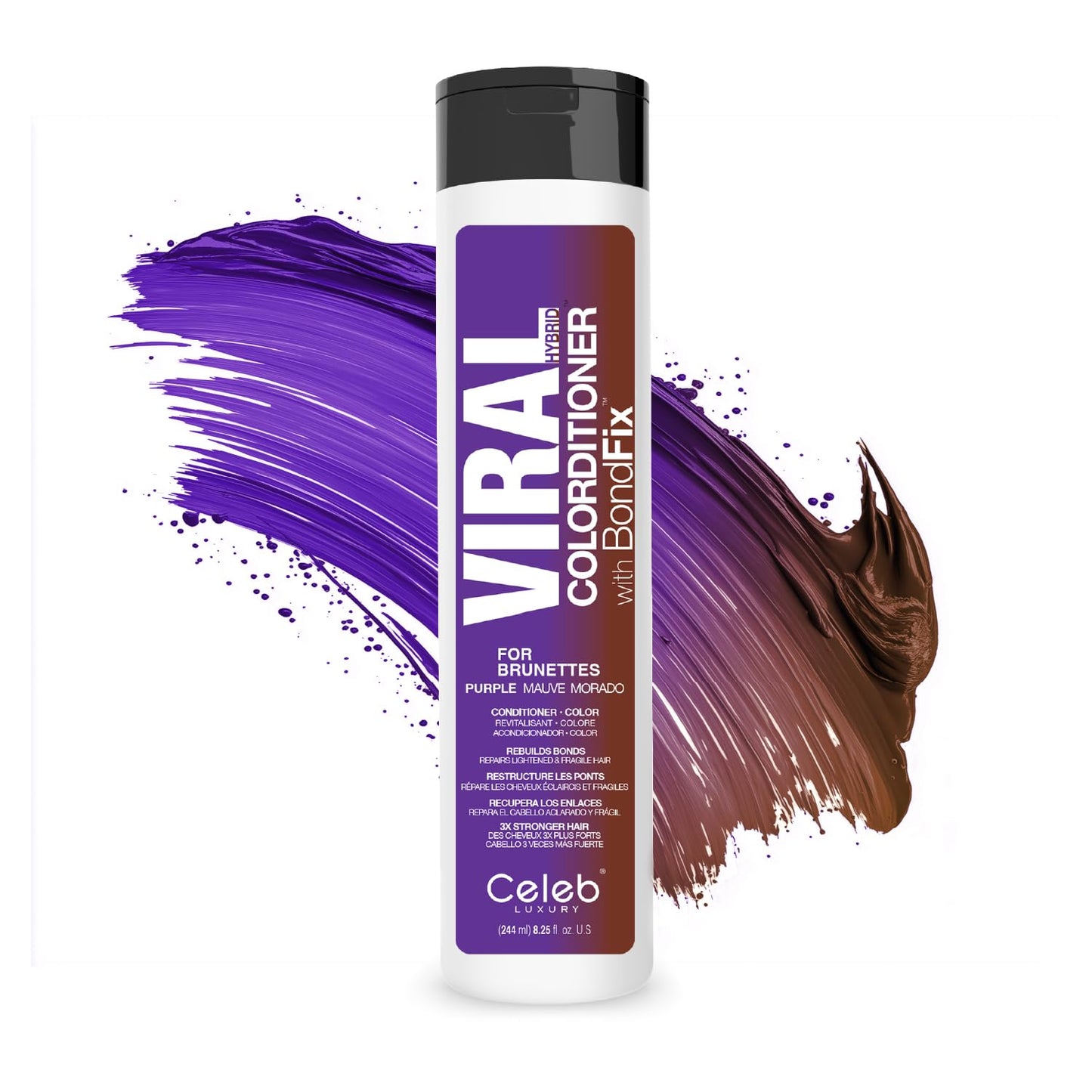 Purple Hair Color Depositing Colorwash Viral Conditioner for Brunettes and Brown Hair + Bondfix Bond Rebuilder, Semi Permanent Hair Color, Vegan Hair Dye by Celeb Luxury