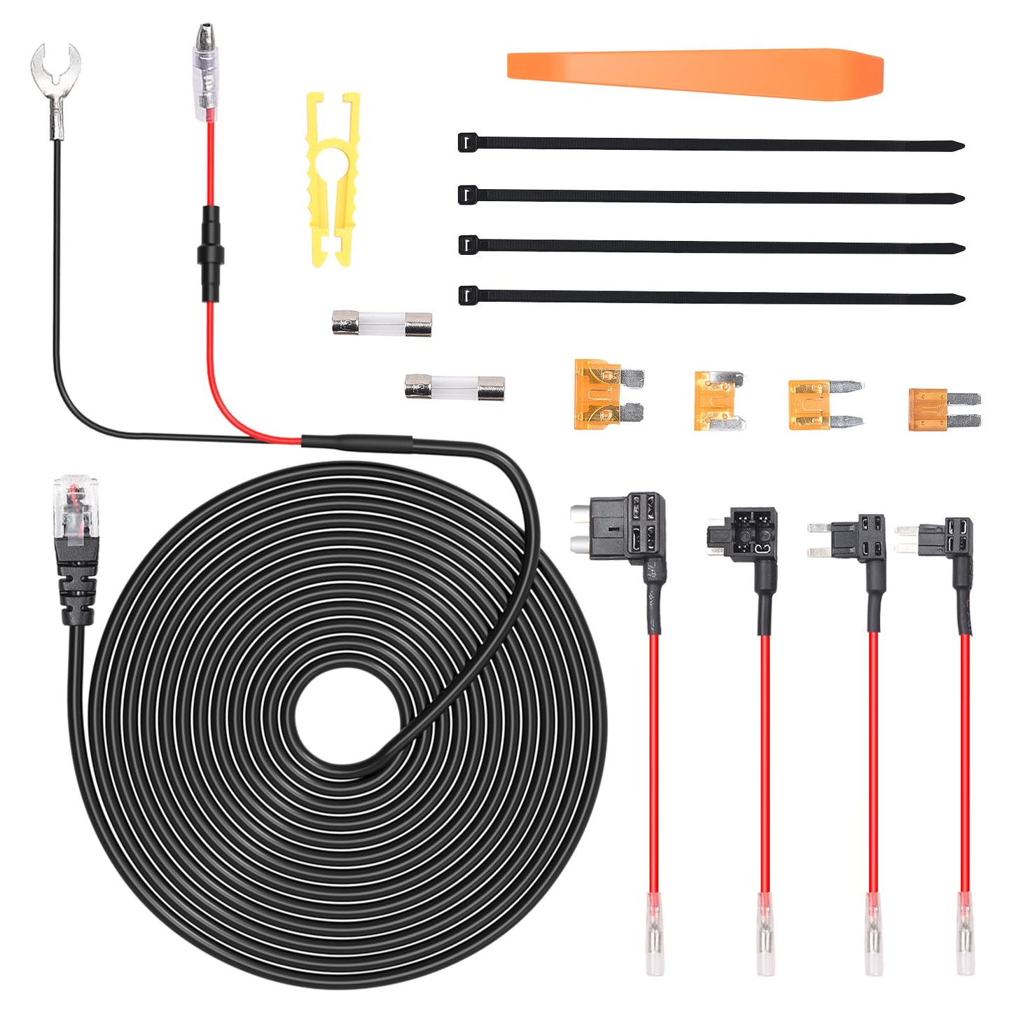 Universal RJ11 Radar Detector Hardwire Kit Compatible with Uniden R3, R7, R8, Escort, Valentine One, Cobra Direct Wire Power Cord with Multiple Fuse Taps