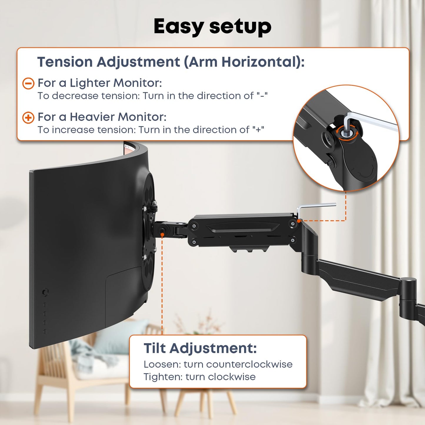 Monitor Wall Mount for 17 to 32 inch Computer Screen, Extra Long Single Wall Mount Monitor Arm, Full Motion Vesa Wall Bracket, VESA 75/100mm, Hold up to 19.8lbs, Black