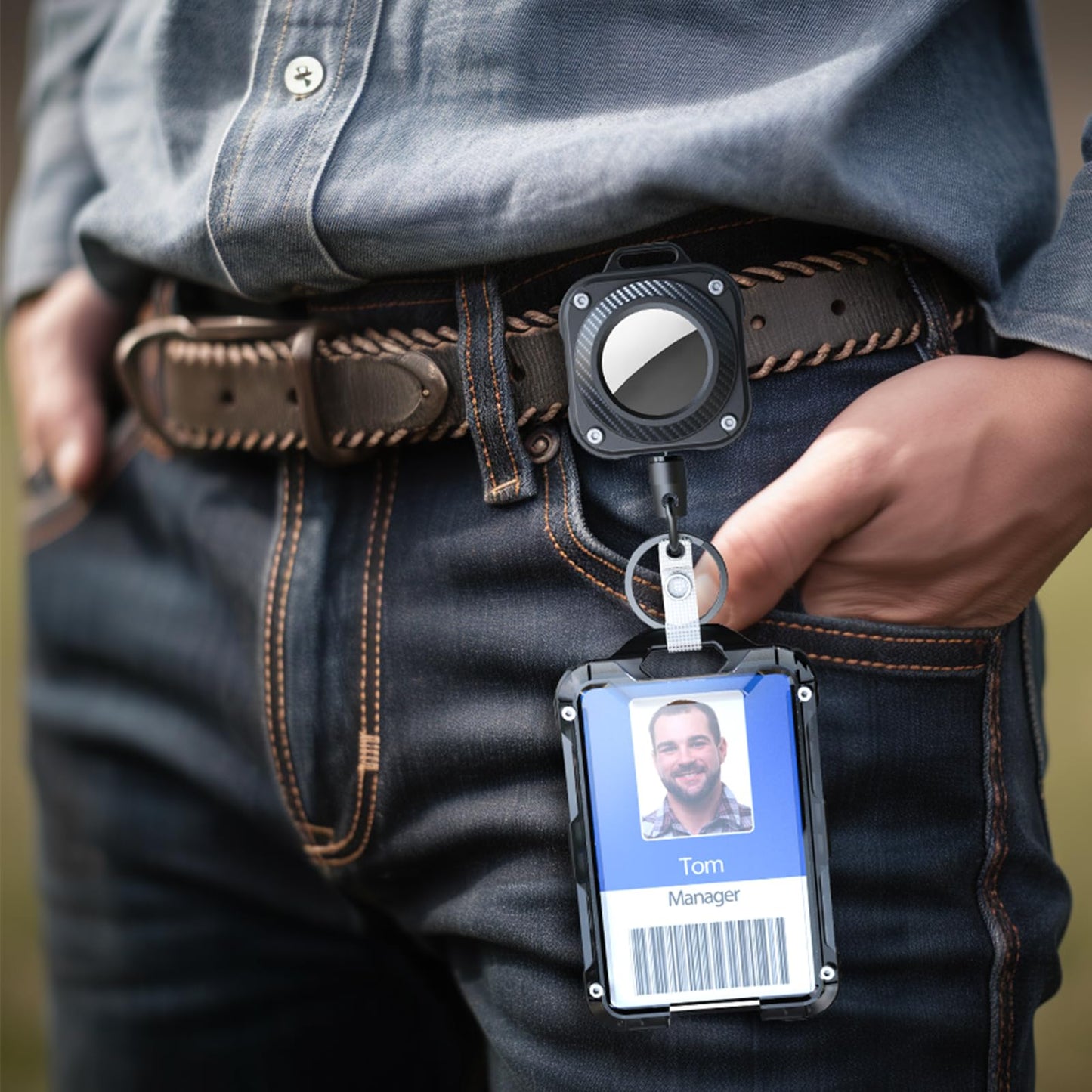 LIUGX Badge Holder with Airtag Retractable Keychain, Belt Clip Ver, Heavy Duty for Airtag Holder/Case, ID Card Holder (Holds 4 Cards), Badge Reel with 31.5” Wire Rope, 10,000+ Rebound, 8oz