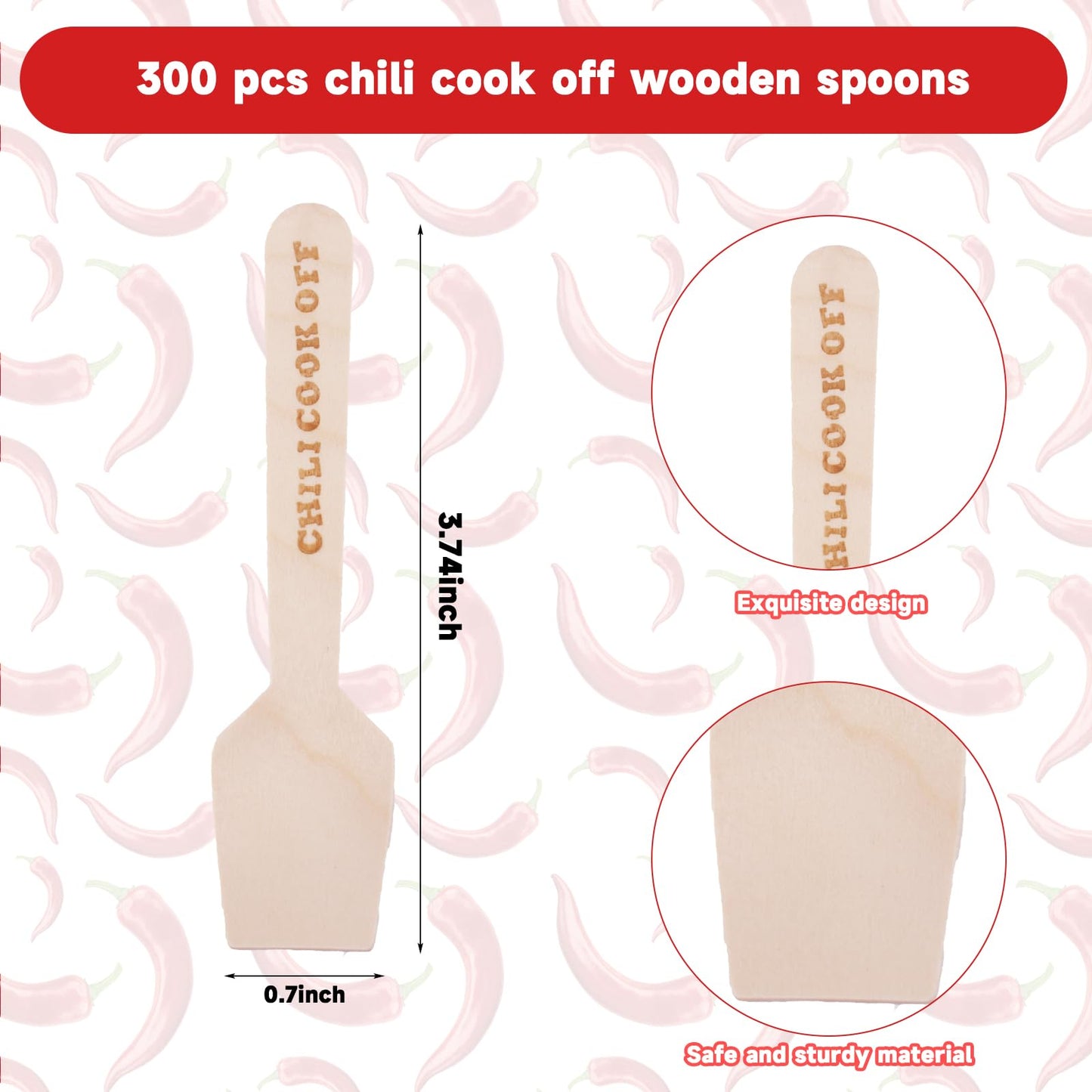 Tkifoda 600 Pcs 3oz Chili Cook Off Cups & 300 Wooden Spoons - Disposable Paper Chili Tasting Cups with Chili Pepper Patterns - Perfect for Chili Cook Off, Mexican Party Supplies