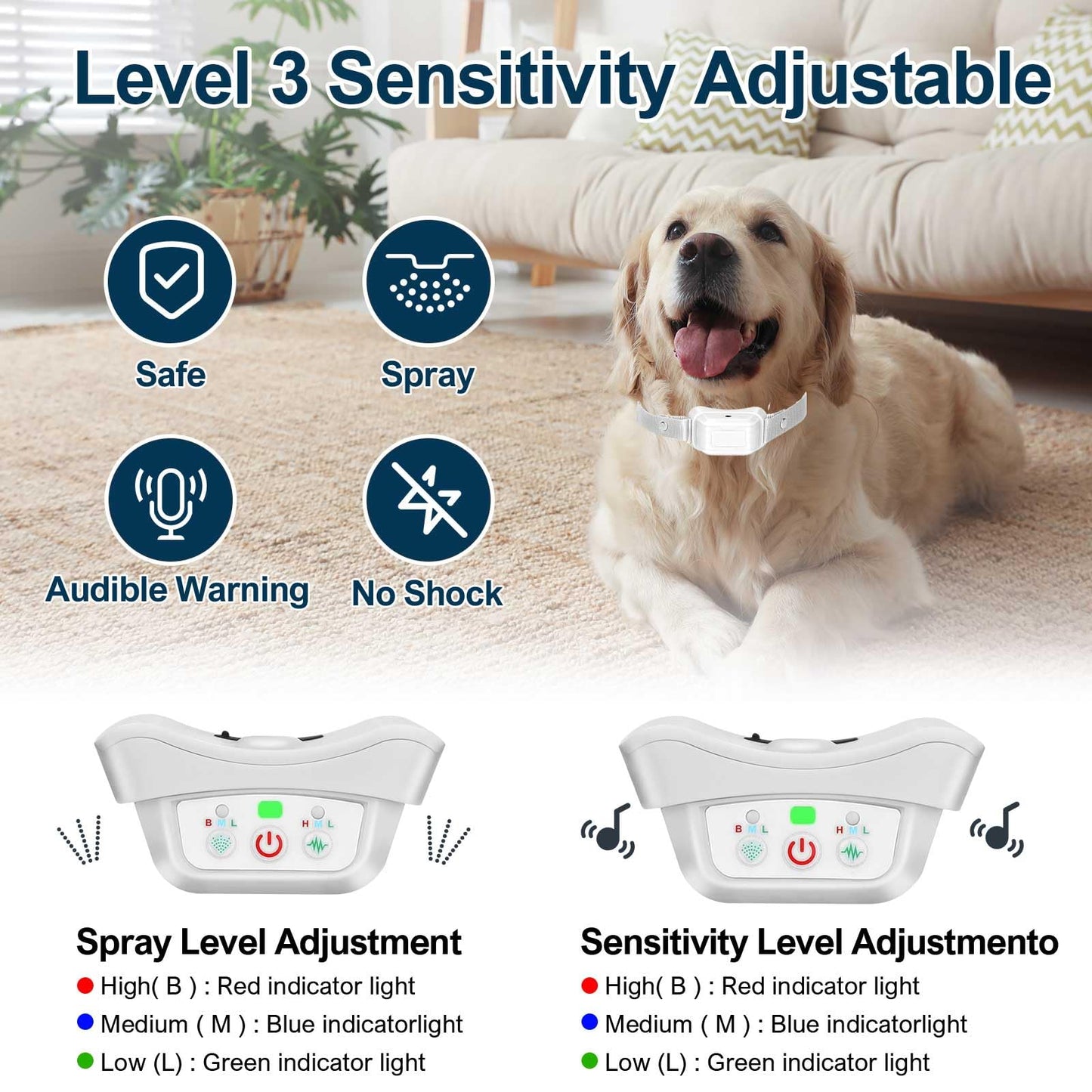 Citronella Bark Collar [No Refill] Citronella Dog Collar, Level 3 Sensitivity Adjustable Citronella Dog Bark Collar, Safer Anti Barking Control Spray Collar for L/M/S Dogs(Grey)