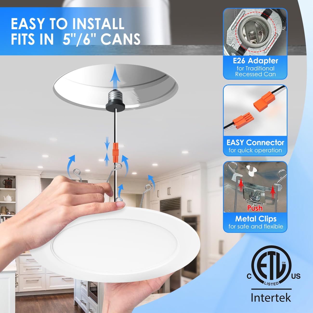 ANWIO 6 Inch 5CCT LED Recessed Lighting, 10W 1000LM Dimmable IC Rated Retrofit LED Pot Lights 2700K/3000K/4000K/5000K/6000K Color Changeable 8 Pack