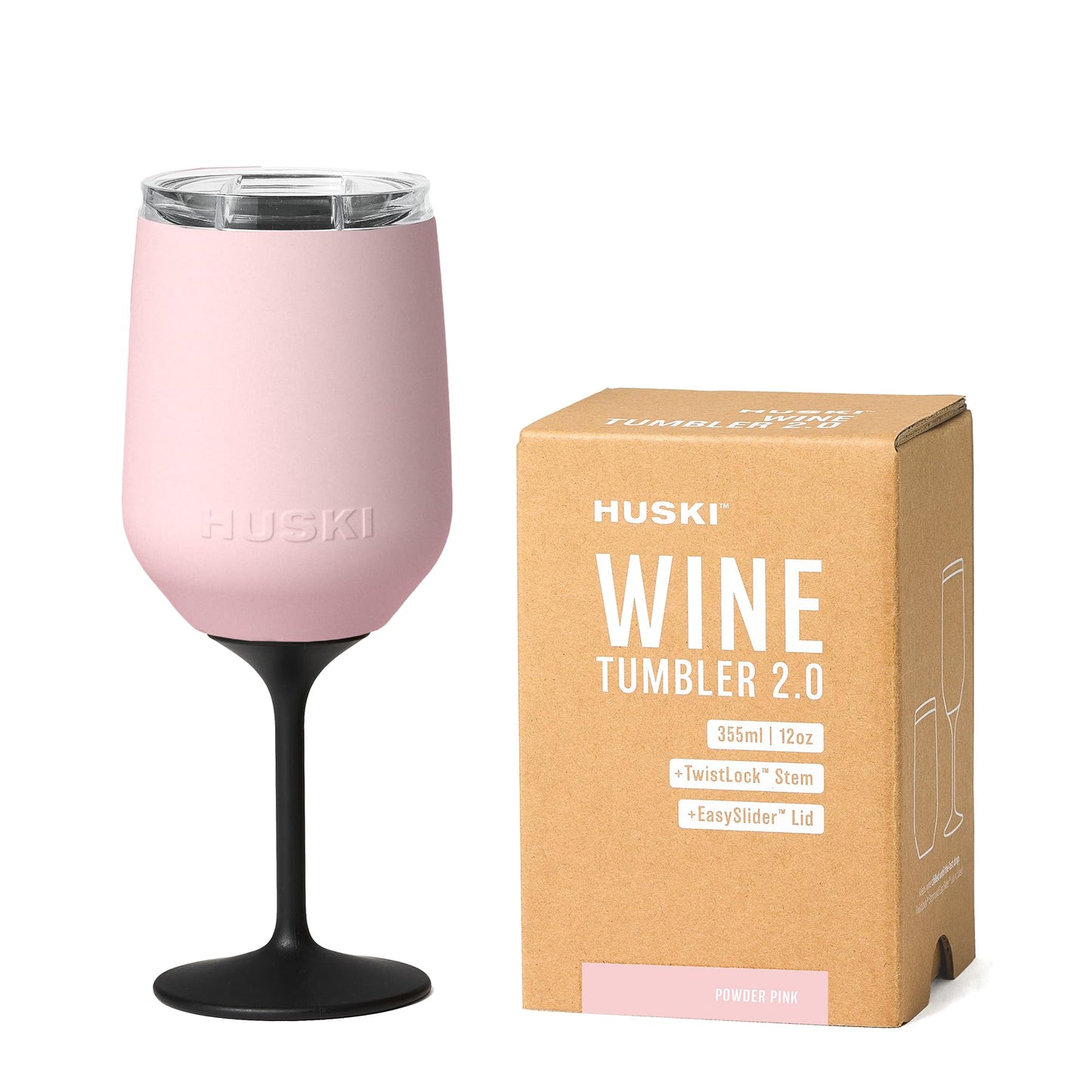Huski Wine Tumbler 2.0 | New | Award-Winning Design with Detachable Stem | Premium Stainless Steel Wine Glass with Lid | Triple Insulated Tumbler | 355ml Capacity | Great Gift (Powder Pink)