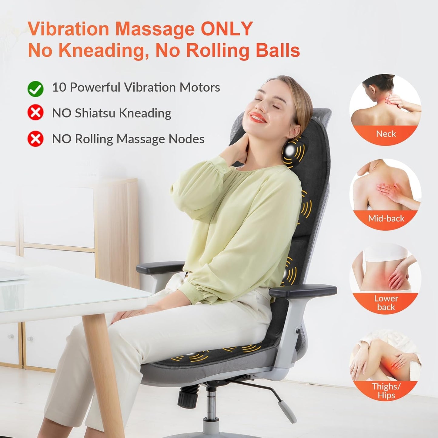 COMFIER Massage Seat Cushion with Heat - Back Massager for Chair, 3 Heating Pad, 10 Vibration Motors, Massage Chair Pad for Back Office Home use