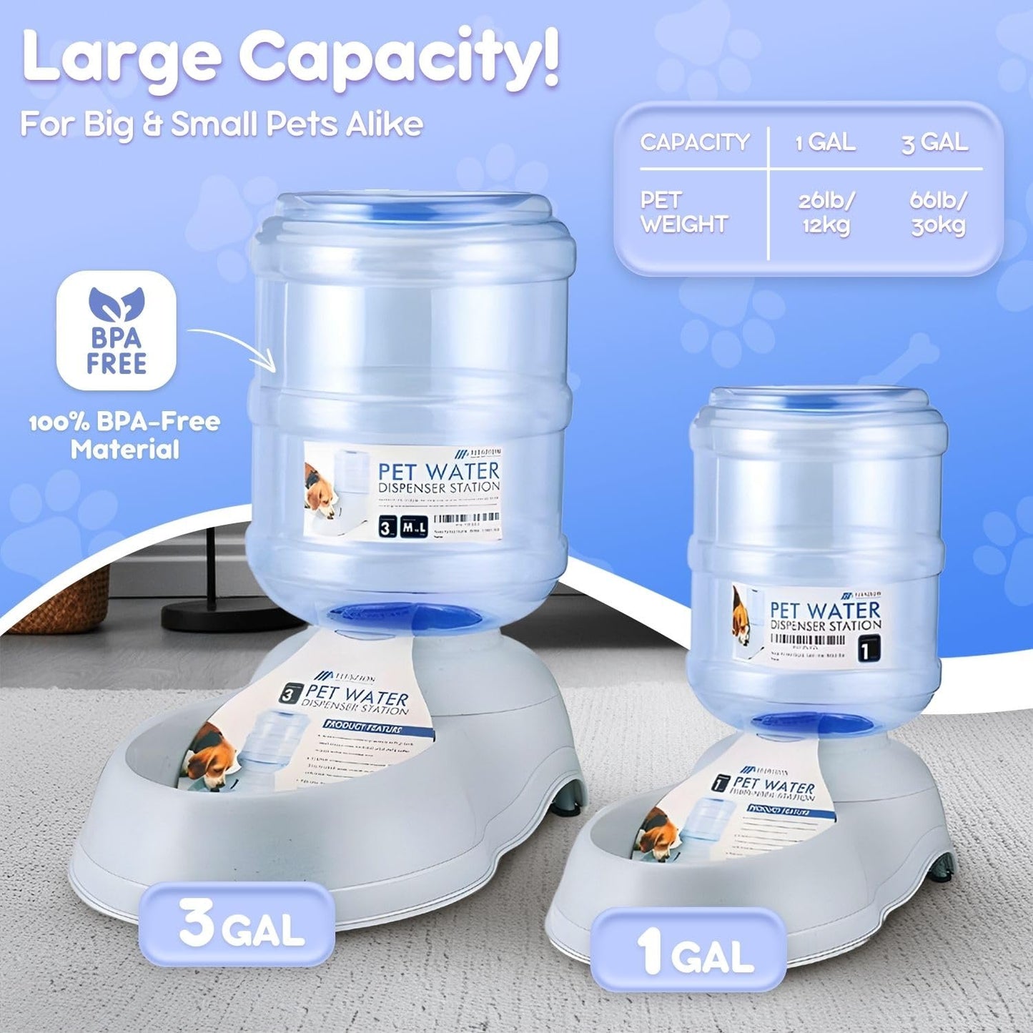Flexzion Gravity Pet Water Dispenser Drinking Station for Dogs Cats (3 Gallon) Automatic Replenish Waterer for Small Large Breed Dog Cat Animal, Feeding Watering Fountain Supplies Bottle Dish Bowl