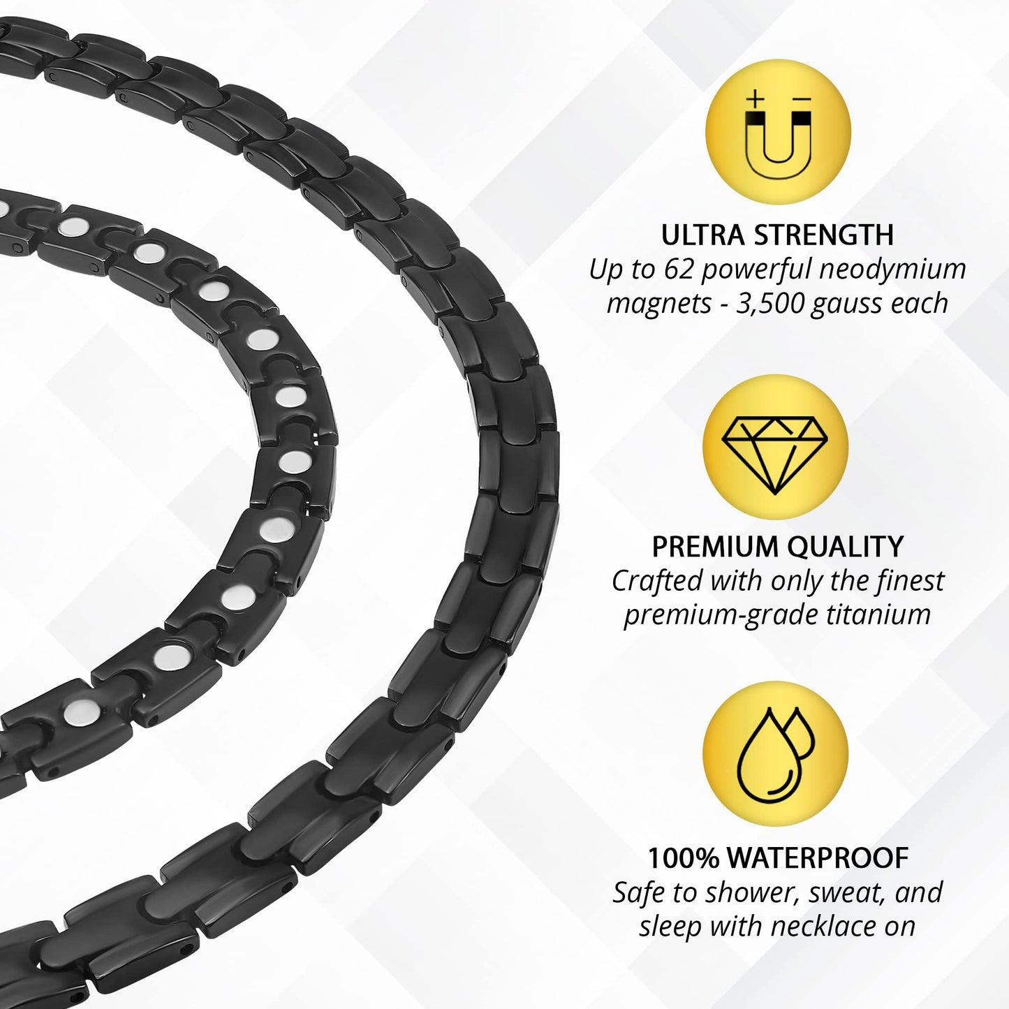 MagnetRX® Titanium Magnetic Necklace – Ultra Strength Magnetic Necklaces for Men & Women – Effective Titanium Necklace with 62 Magnets (Black, 55 cm)