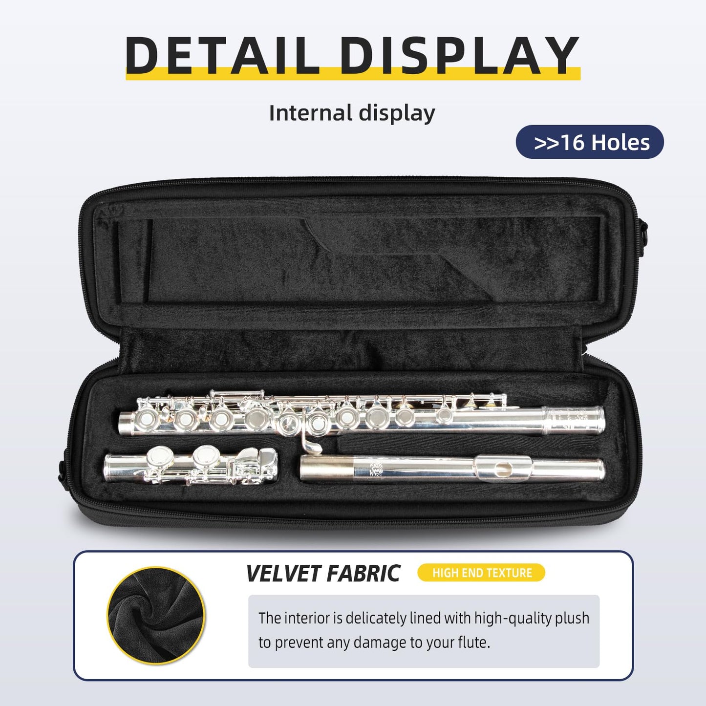 Omebaige Professional Flute Bag With Flute Case Cover - Hard Shell Flute Case Hard Shell, Wear-resistant 1200d Oxford Cloth, Exterior Pocket - Ideal For B/C-Foot Flute