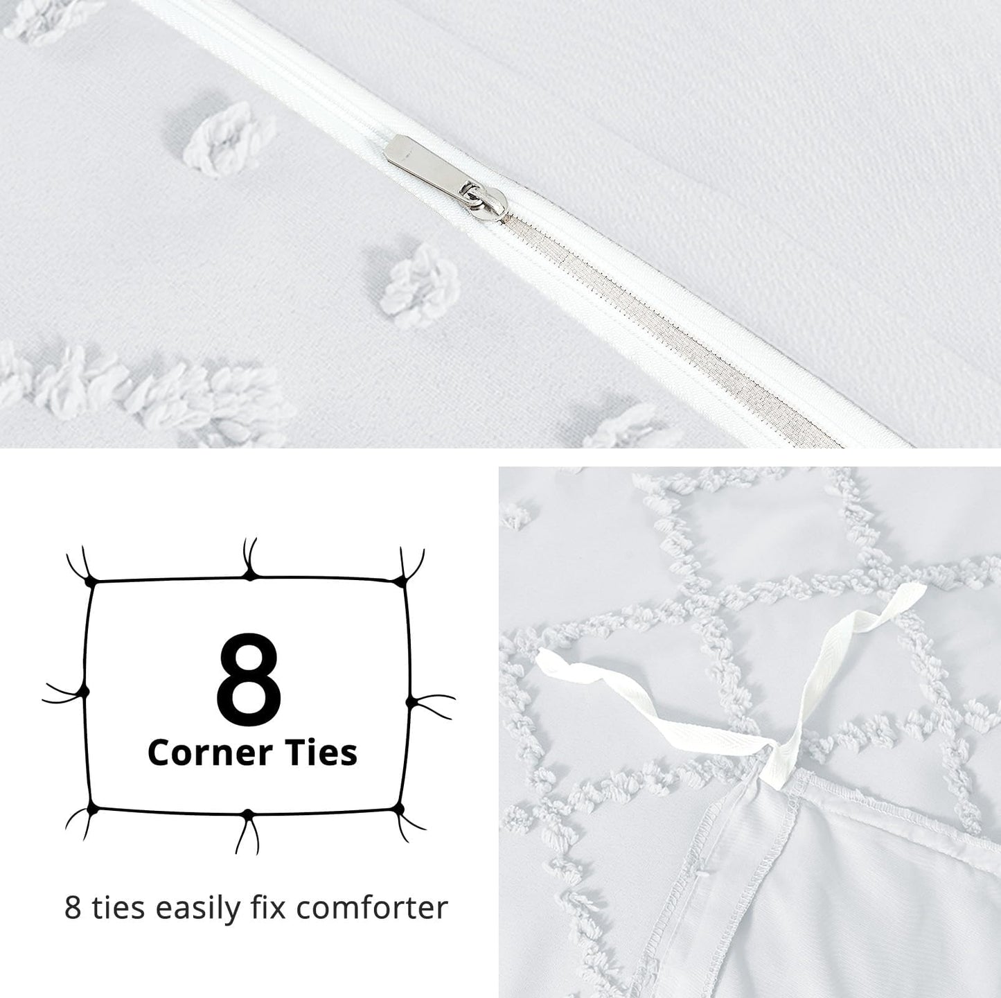 HYMOKEGE Duvet Cover King Size, Boho Tufted King Duvet Cover Set 3 Pieces, Soft & Lightweight Shabby Chic, Embroidery Bedding Set for All Seasons, 104" × 90" & 2 Pillow Shams, White