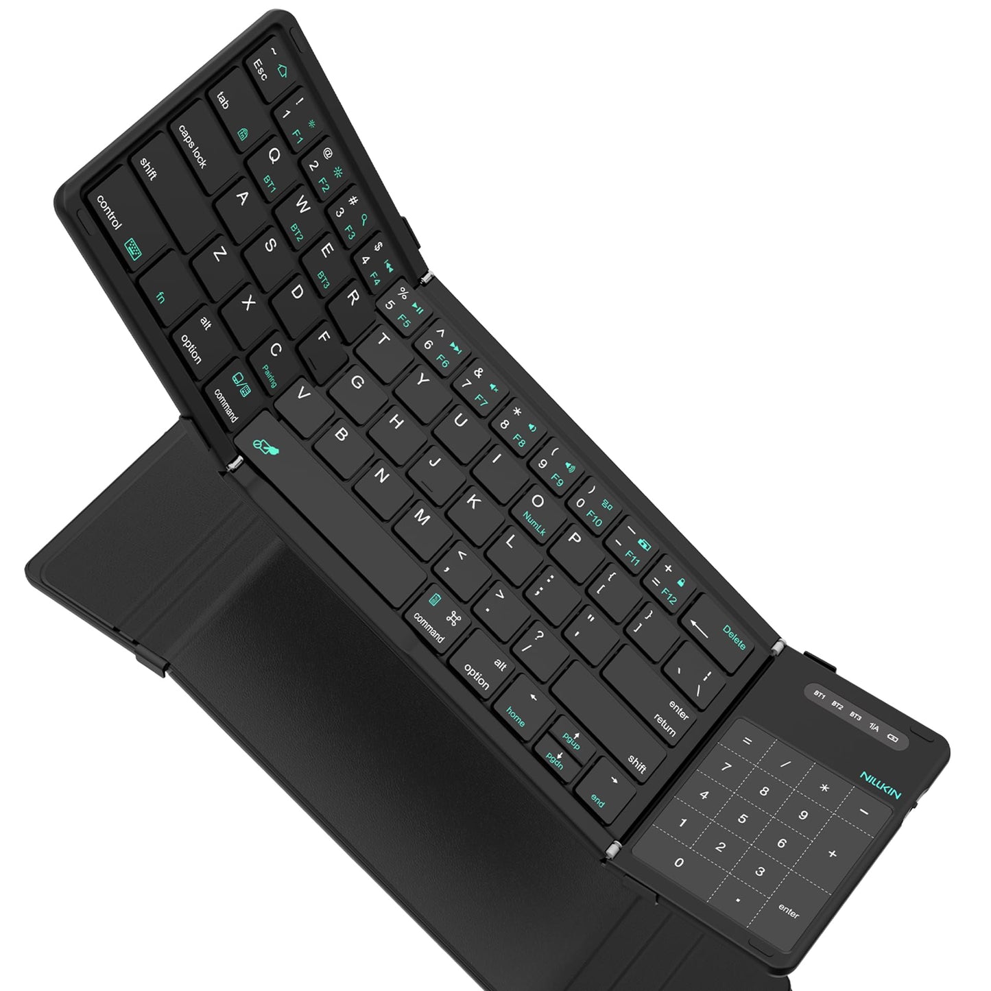 Nillkin Foldable Keyborad with Touchpad & Number Pad, Bluetooth Keyboard with Trackpad, Folding Wireless Portable Keyboard for PC Laptop iPad Tablets Smartphone, Silicone Leather Cover, Black
