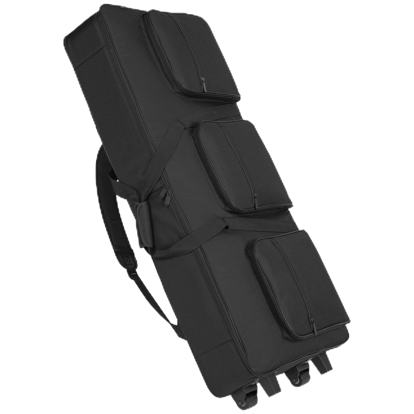 AKOZLIN 61 Key Keyboard Case with Wheels, Handles, 3 Pockets and Adjustable Straps Thick Padded 61 Key Keyboard Rolling Bag Electric Keyboard Piano Gig Bag Interior Size 40.6"×16.5"×5.5"