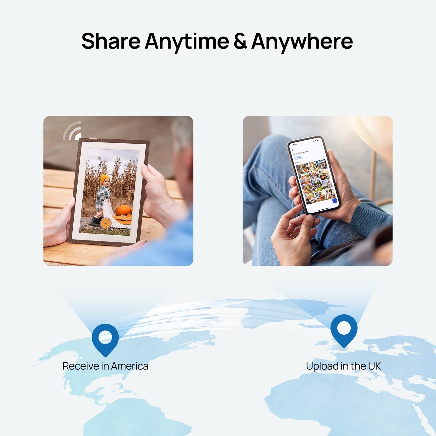 ARZOPA WiFi Digital Picture Frame 10.1" HD IPS Touch Screen Smart Photo Frame Electronic Free Arzopa App Custom Picture Frame for Gifting Easy Share Unlimited Photos Videos from Anywhere - D10 Brown