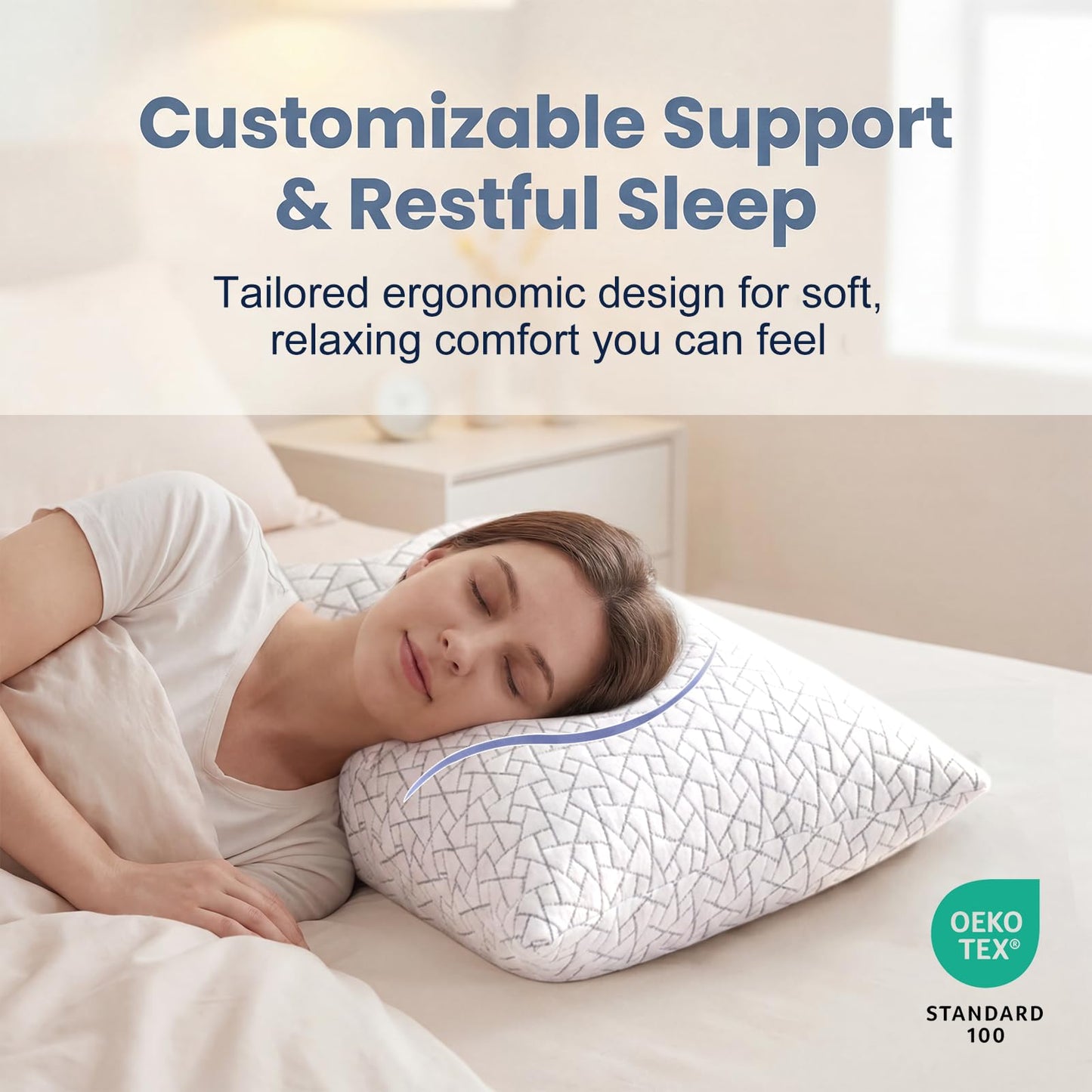 Adjustable Memory Foam Pillows: 2 Pack Queen Size Shredded Foam Bed Pillow for Sleeping with Removable & Washable Pillowcase for All Sleep Positions