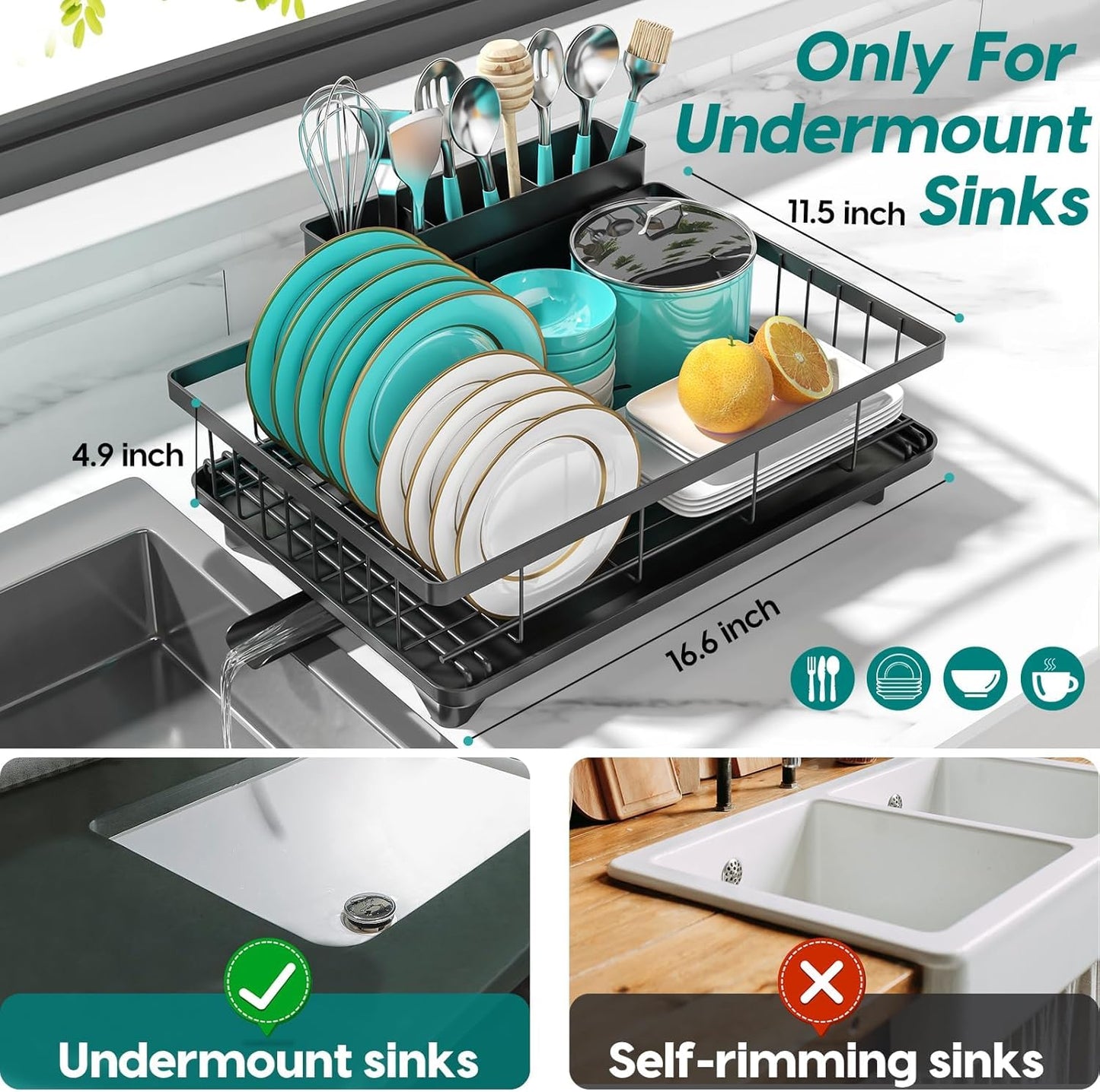 MERRYBOX Dish Racks with Drain Board -2 Tier Large Dish Drying Rack for Kitchen Counter, Dish Drainers with Large Utensil Holder,Cup Holder and Cutting Board Holder