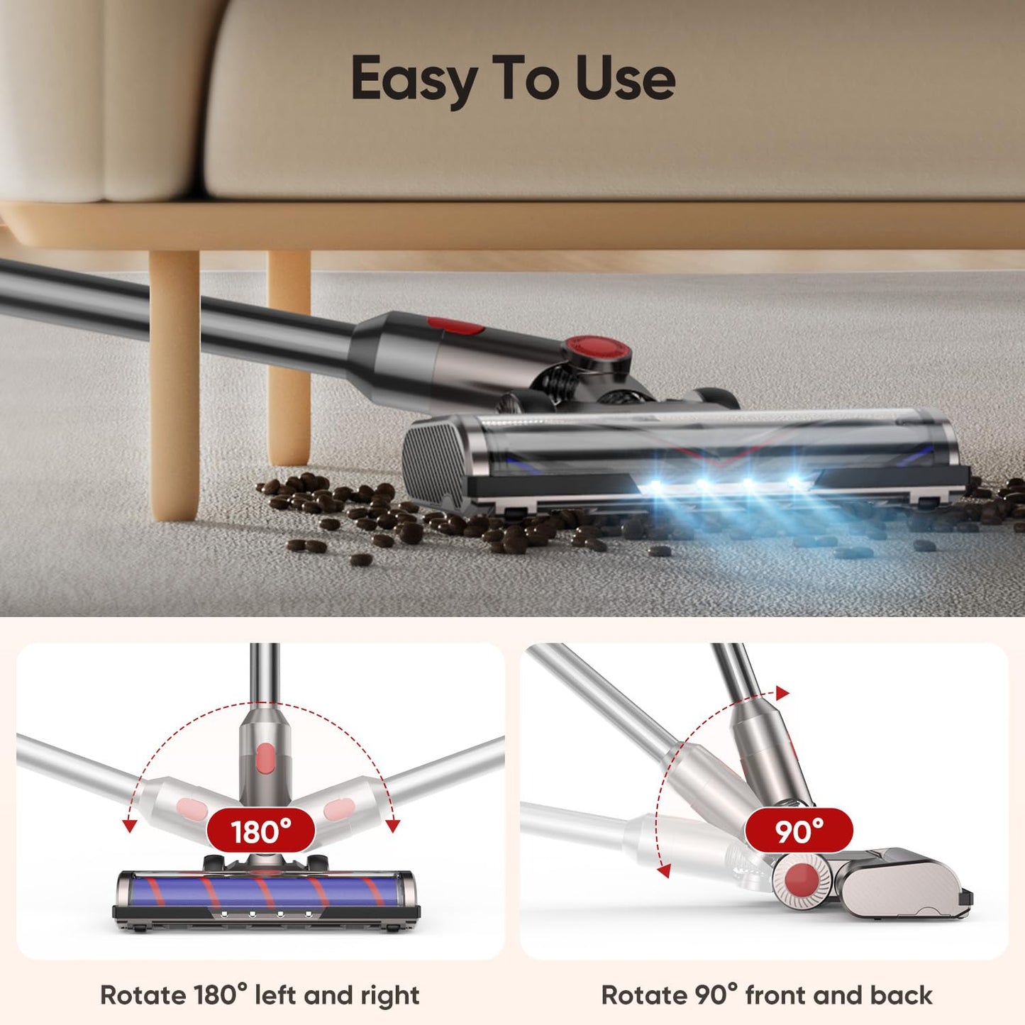 FLYLINKTECH Replacement Brush Head Compatible with V7 V8 V10 V11 V15, Motorized Vacuum Head with 2 Rollers for Hard Floors & Carpets, LED Lights, 180° Swivel, Not Compatible with V6