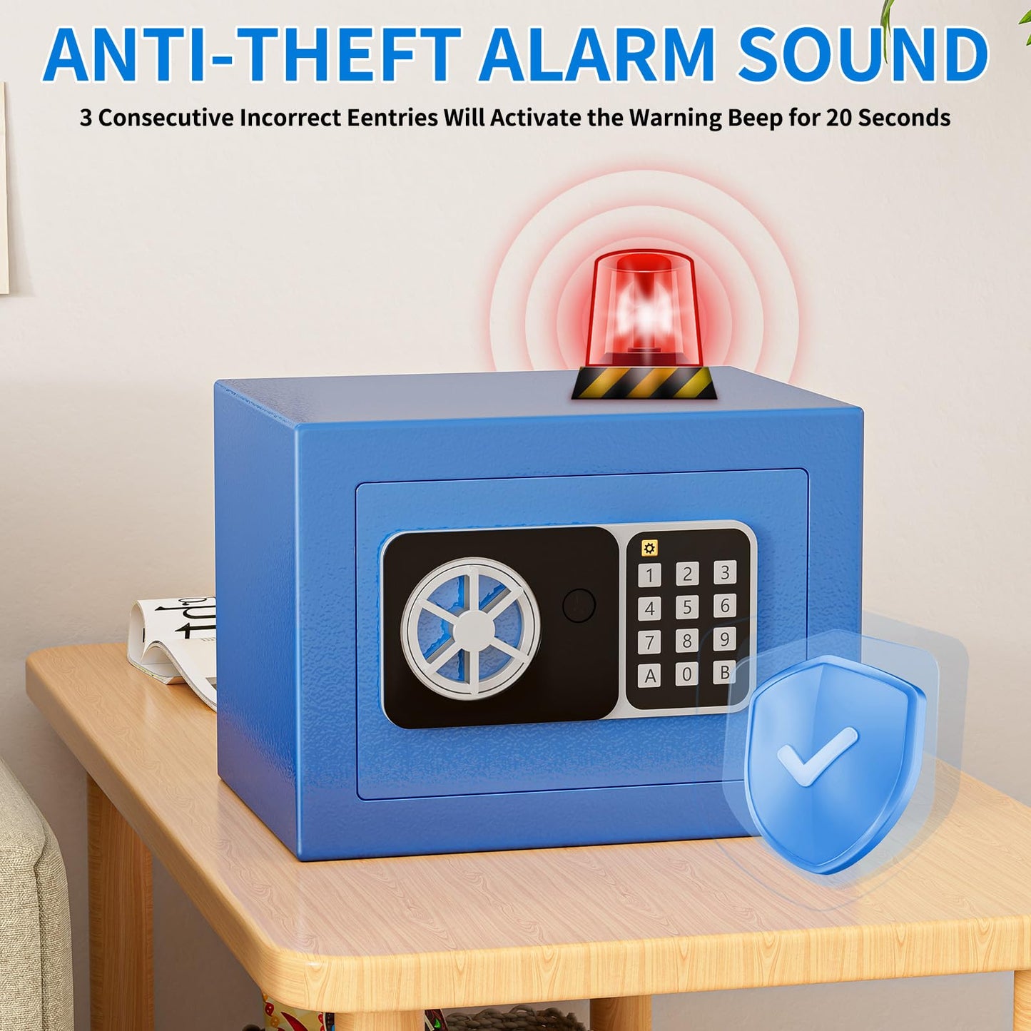 KABISAFE Safe with Digital Security Keypad and Key, 0.5 Cubic Feet Mini Safe, Kid Safe Box, Personal Safe for Home Office Hotel Storage valuables(Blue)