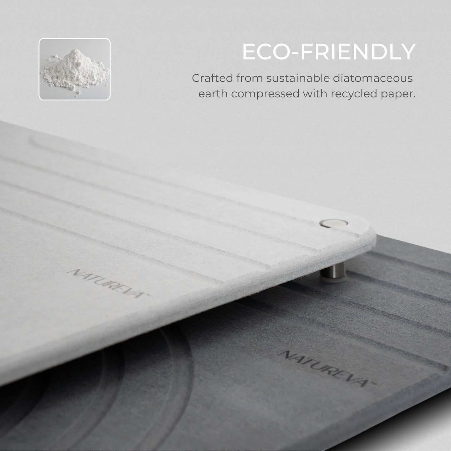 Natureva Stone Dish Drying Mat - Super Absorbent, Quick Dry Diatomite Mats for Kitchen Counter - Made of Natural Diatomaceous Earth Absorbing Water Instantly - Tide - Graphite