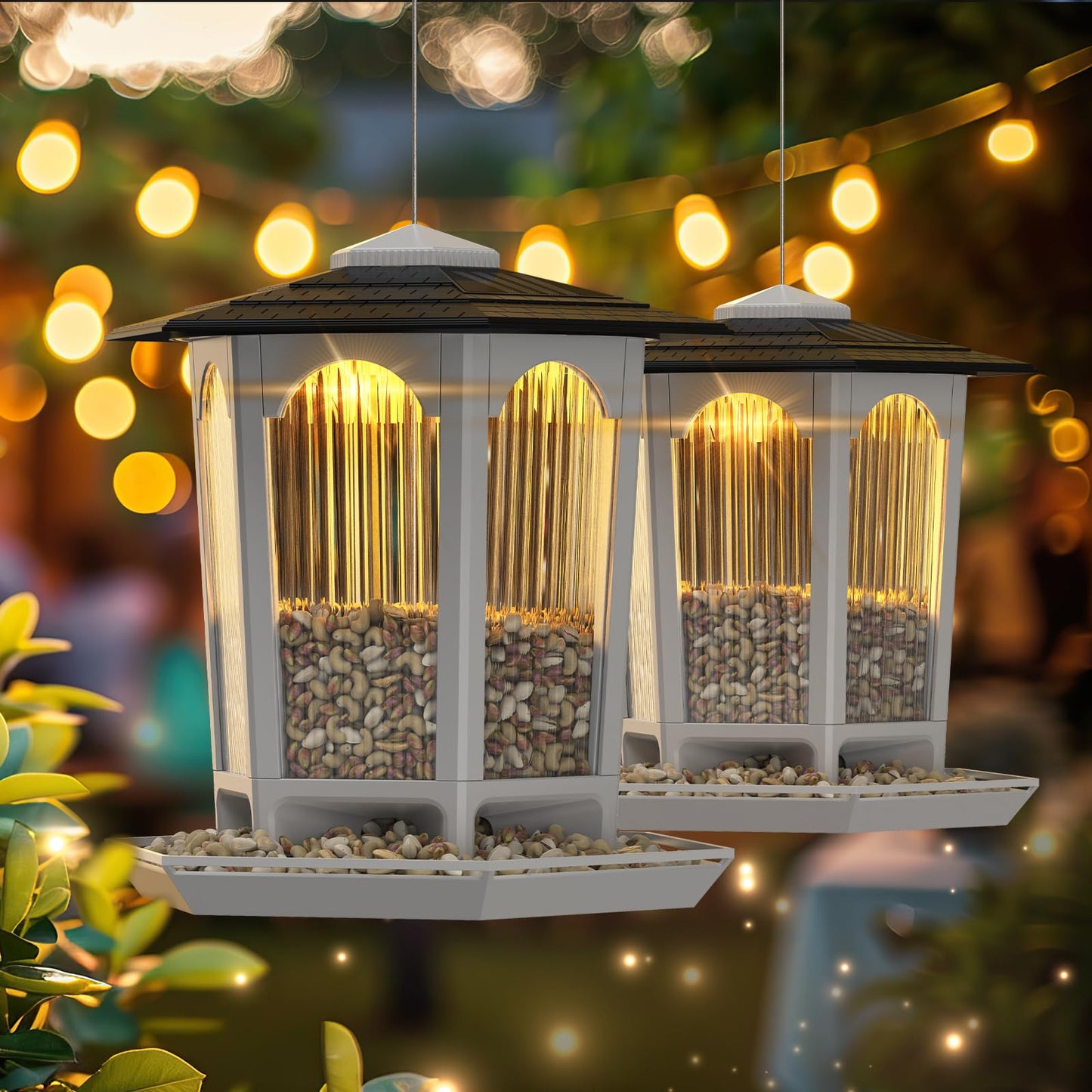 2 Pack Solar Bird Feeders for Outdoors Hanging - Attract Wild Birds & Cardinals, Elegant Minimalist Design, Garden Décor, Unique Gift