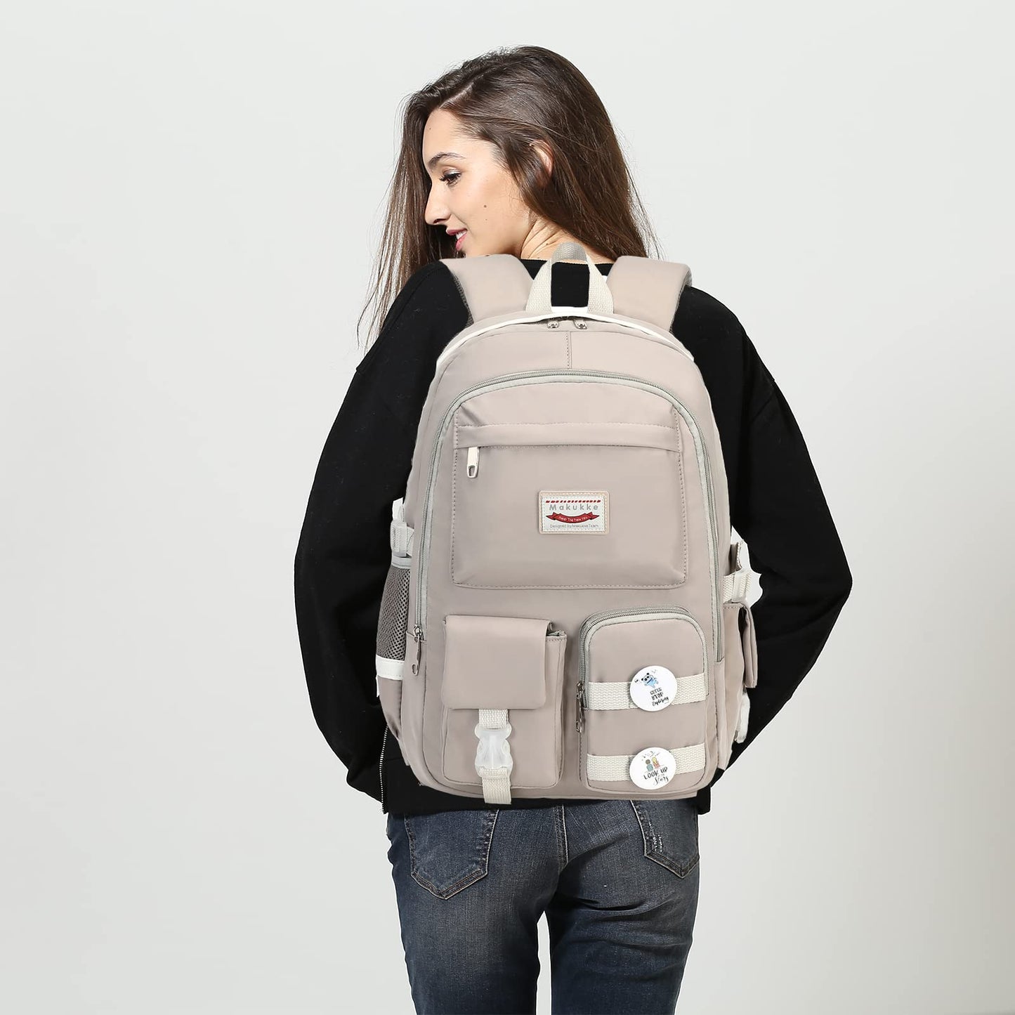 Makukke School Backpacks for Teen Girls - Laptop Backpacks 15.6 Inch College Bookbag Anti Theft Women Casual Daypack, Gray