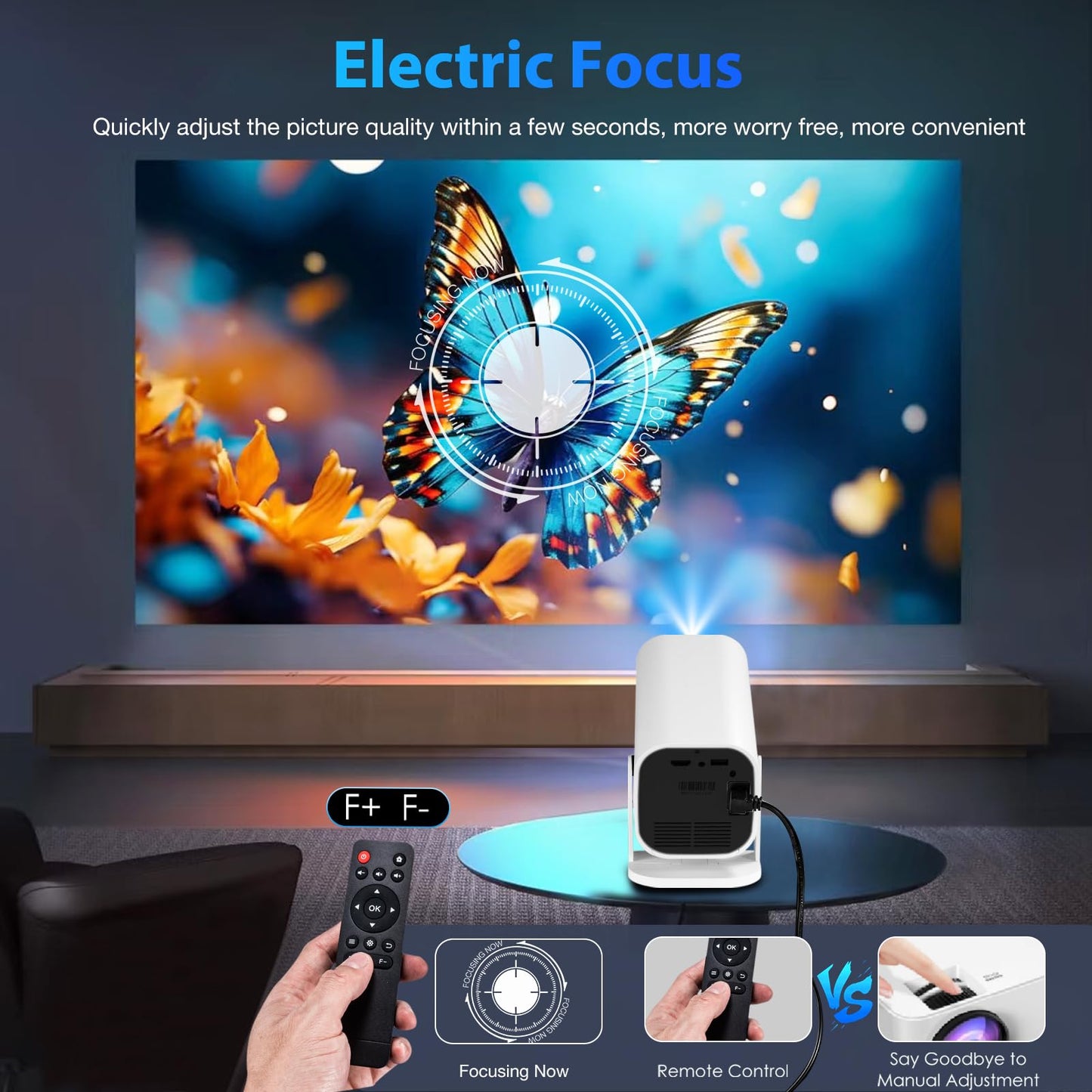Mini Portable Projector (Built-in Speaker and Bluetooth 5.3), Video Projector for iPhone, Compatible with 4K, 1080P Movie Projector, Supports Smartphones/Video Games/TV stick/PS5/Computers/HDMI/USB