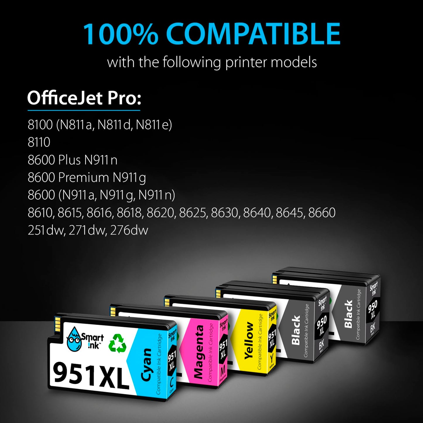 Smart Ink Compatible Ink Cartridge Replacement for HP 950XL 951XL 951 XL 950 XL 5 Pack Combo (2 Black, Cyan/Magenta/Yellow) for HP Printer Officejet Pro 8600 8610 8620 8640 8660 8615 8625 251DW 276DW