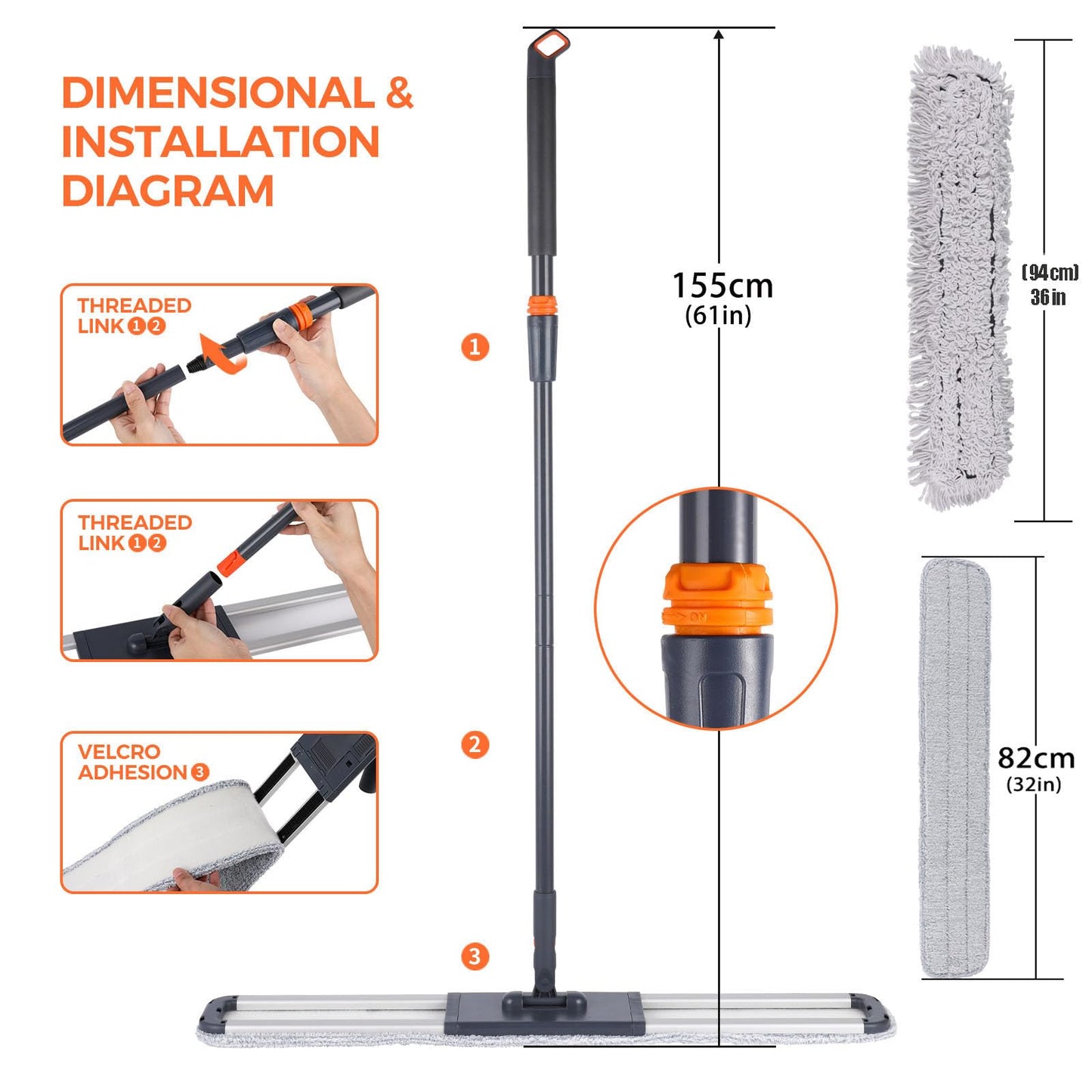 36 Inch Large Wrestling mat mop Commercial Dust Mops for Floor Cleaning Push mop with Adjustable Handle for Company Hotel Household Cleaning Supplies