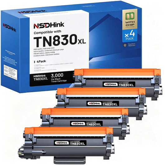 NSDHInk TN830XL Toner Cartridges Compatible (4X 3000 Pages) Replacement for Brotner TN830 XL TN-830 XL High Yield Black Toner for HL-L2460DW DCP-L2640DW HL-L2400D HL-L2405W MFC-L2820DW Toner Printer