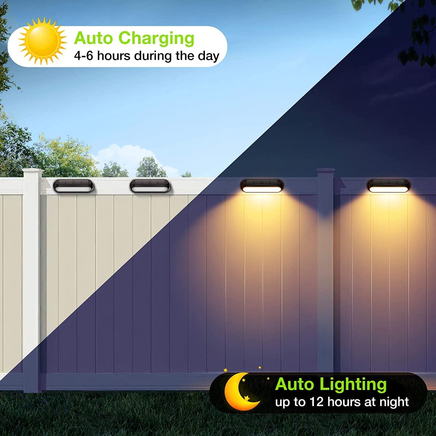 8 Pack Solar Deck Lights Outdoor, BUCASA Solar Step Lights Outdoor Waterproof, Warm & RGB 8-Colors Solar Fence Lights, Auto ON/Off Solar Powered Deck Lights for Fence Deck Stair Yard Wall